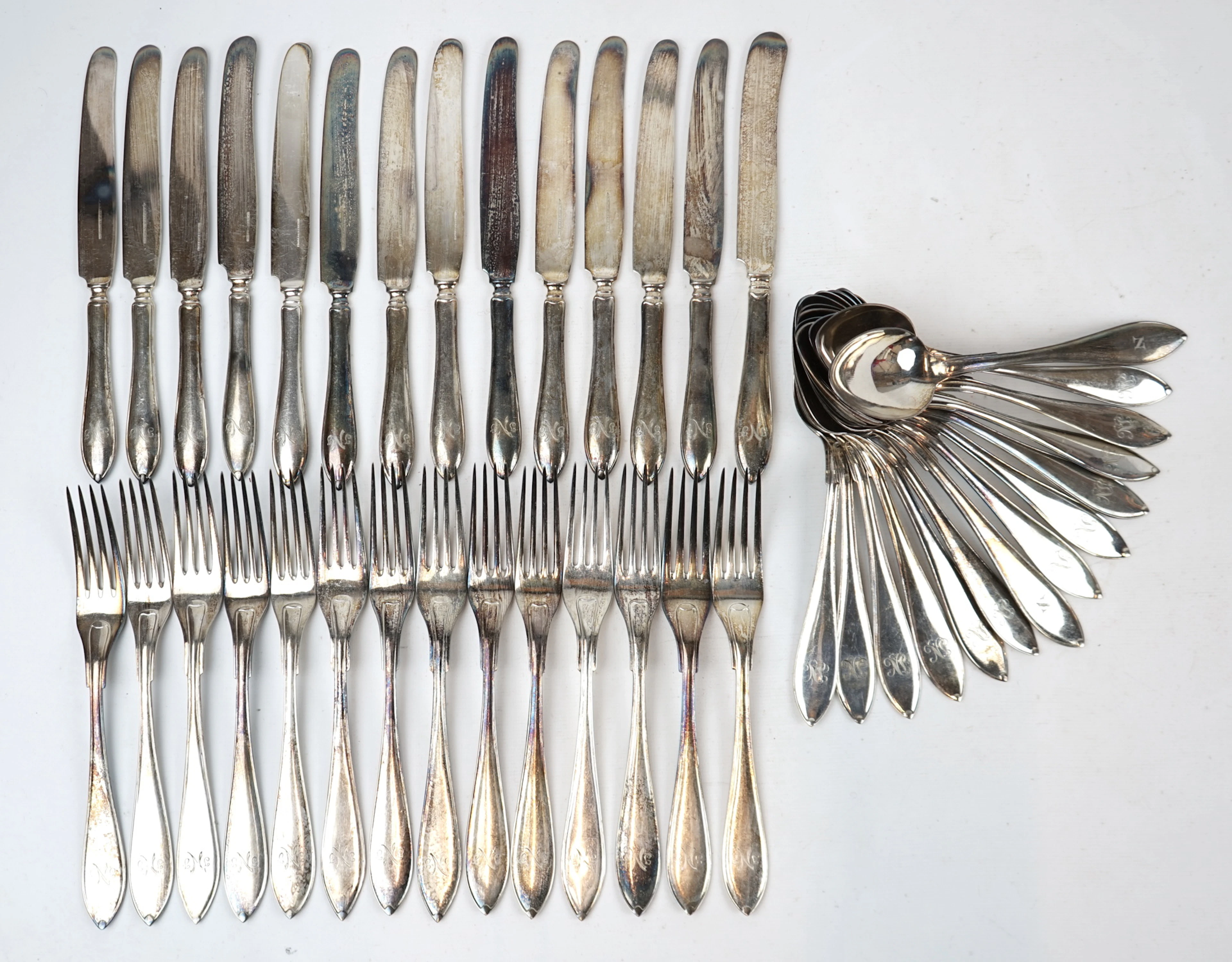 Vajilla de cubiertos, 42 piezas, plata níquel, 'encaje sueco''.