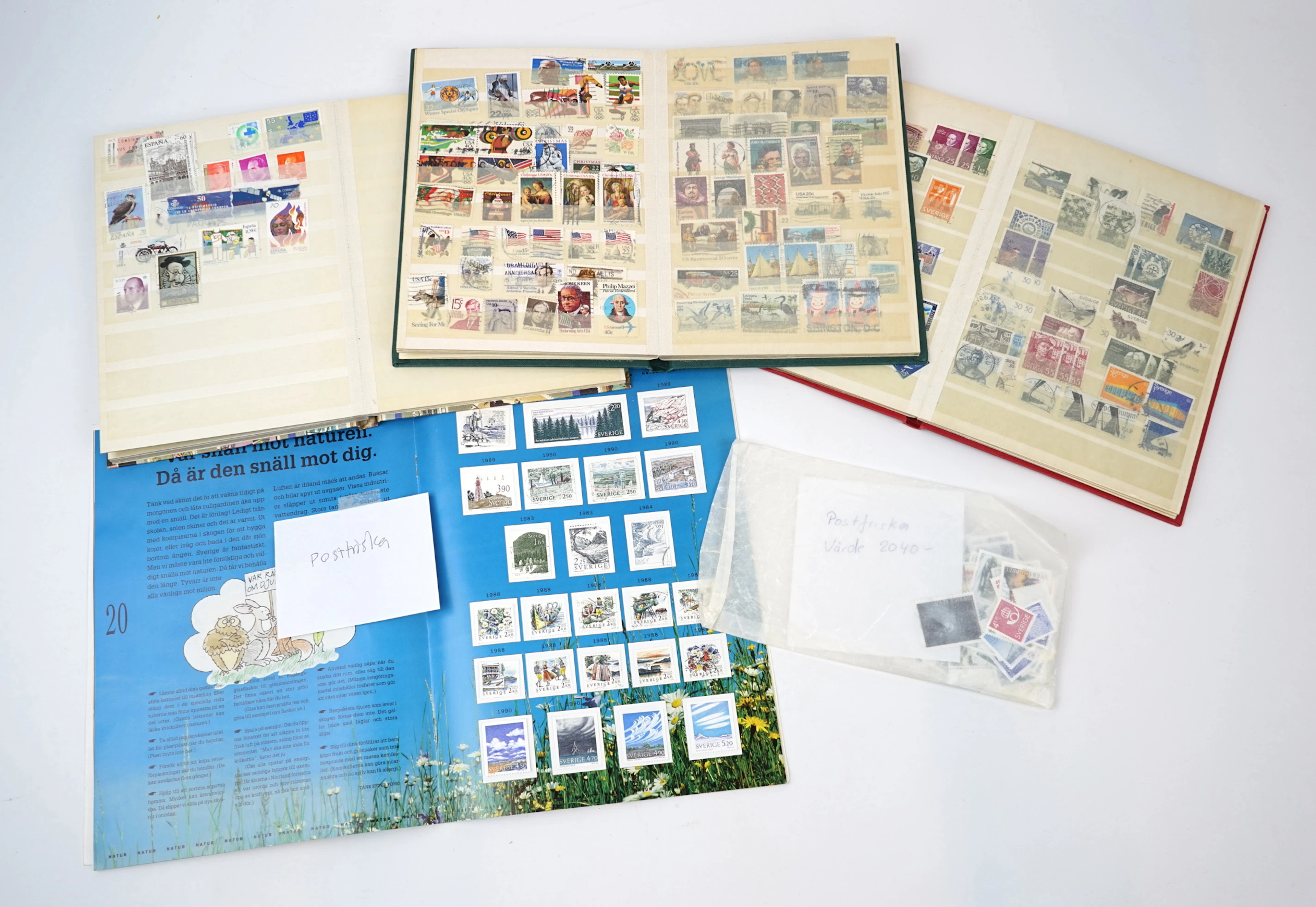 Collezione di francobolli, un lotto, svedese e straniero, incluso post-fresh.