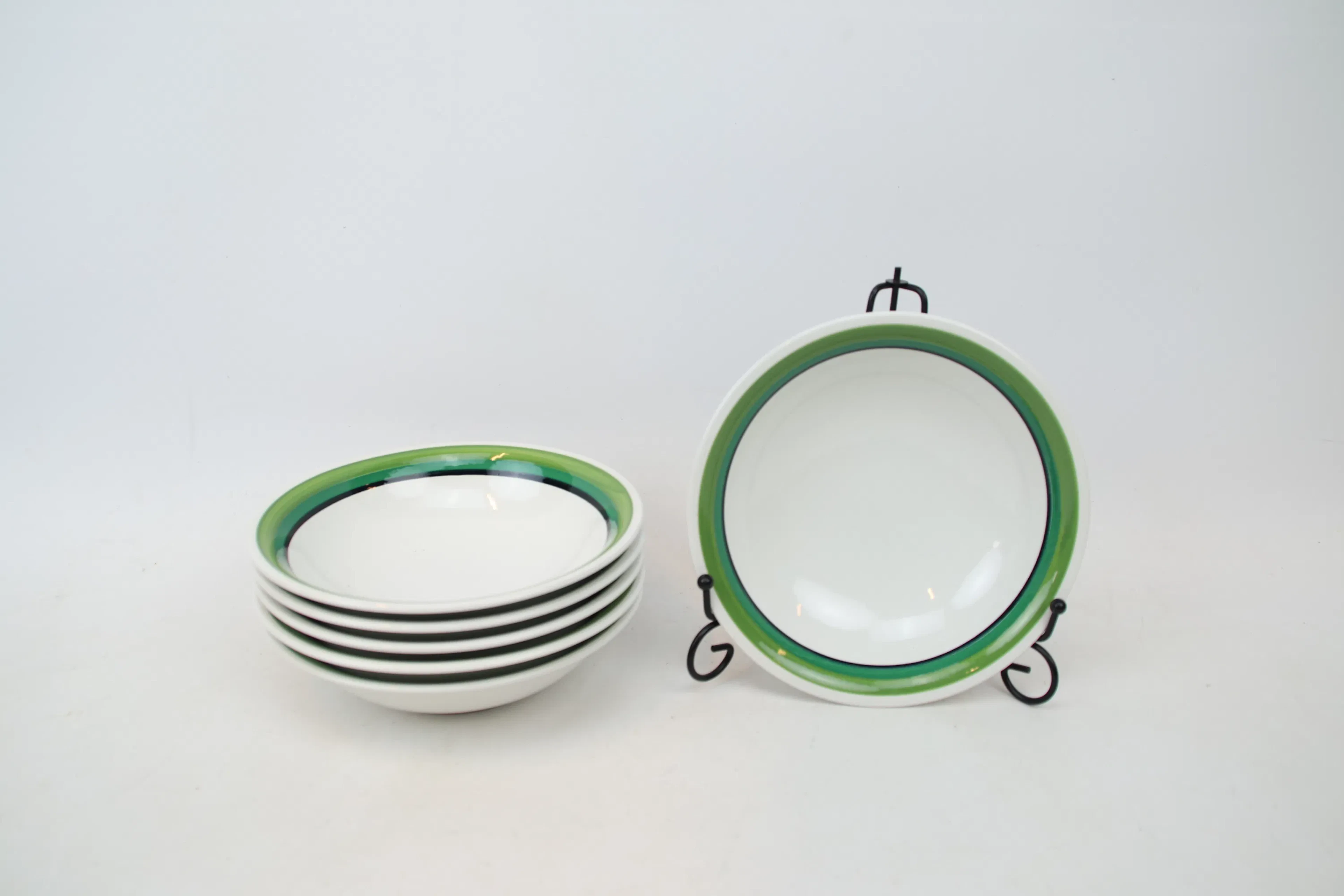 Helmer Ringström, 6 deep plates, porcelain, "Bandorra", Gefle.