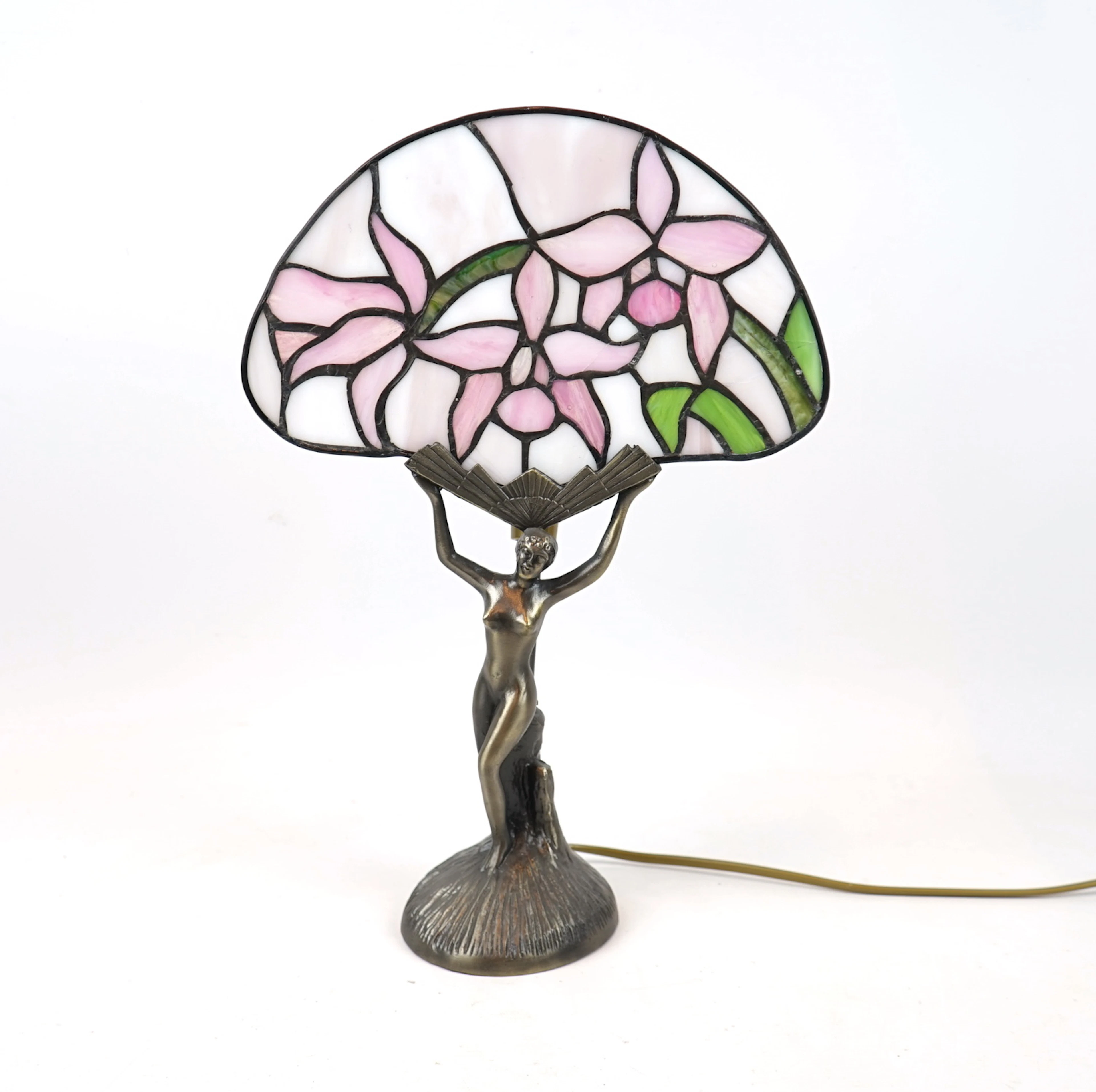Bordslampa, glas/metall, Tiffany-stil.