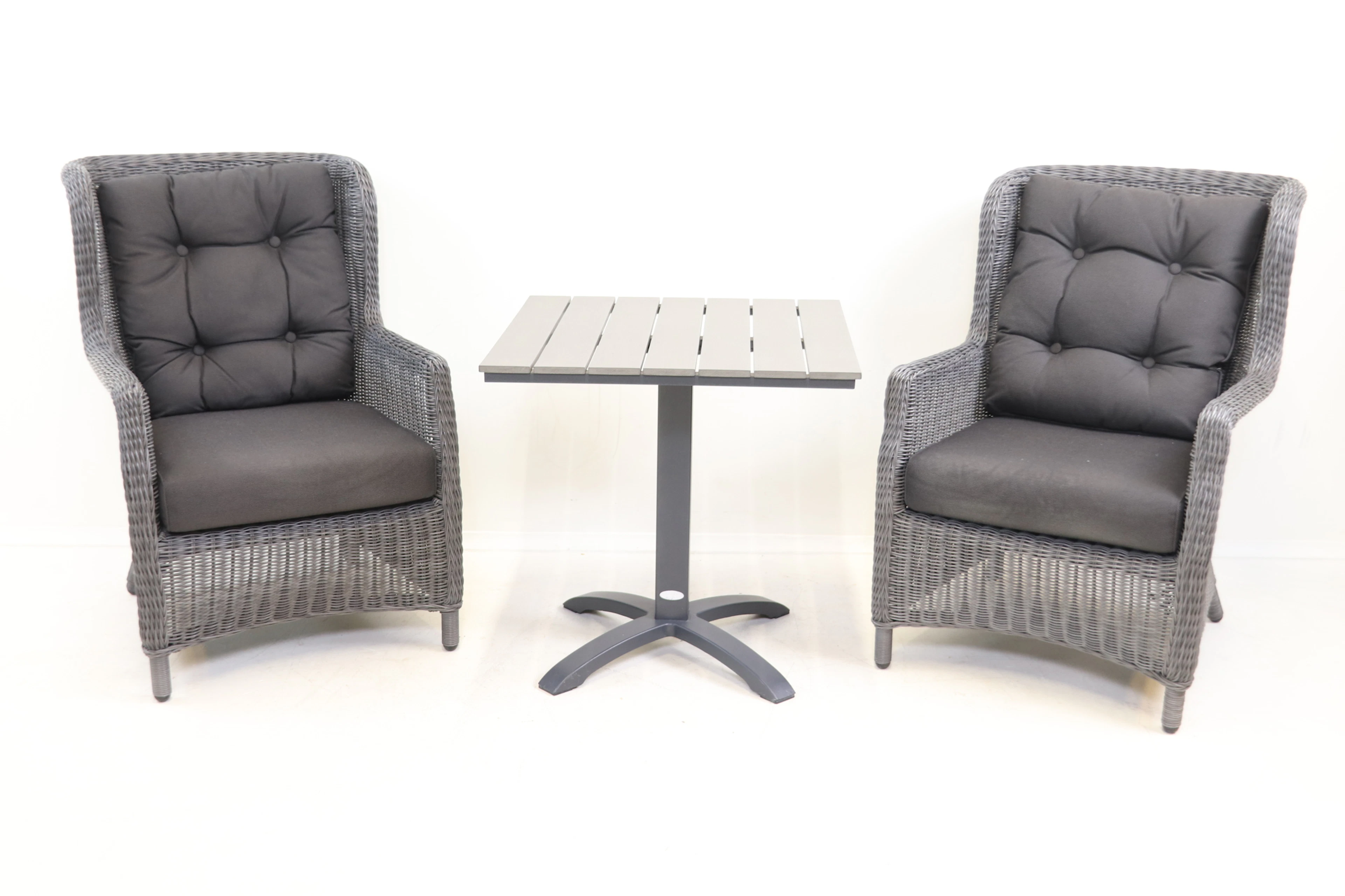 Mobili da giardino, 3 pezzi, metallo/legno/rattan, incluso Jutlandia.