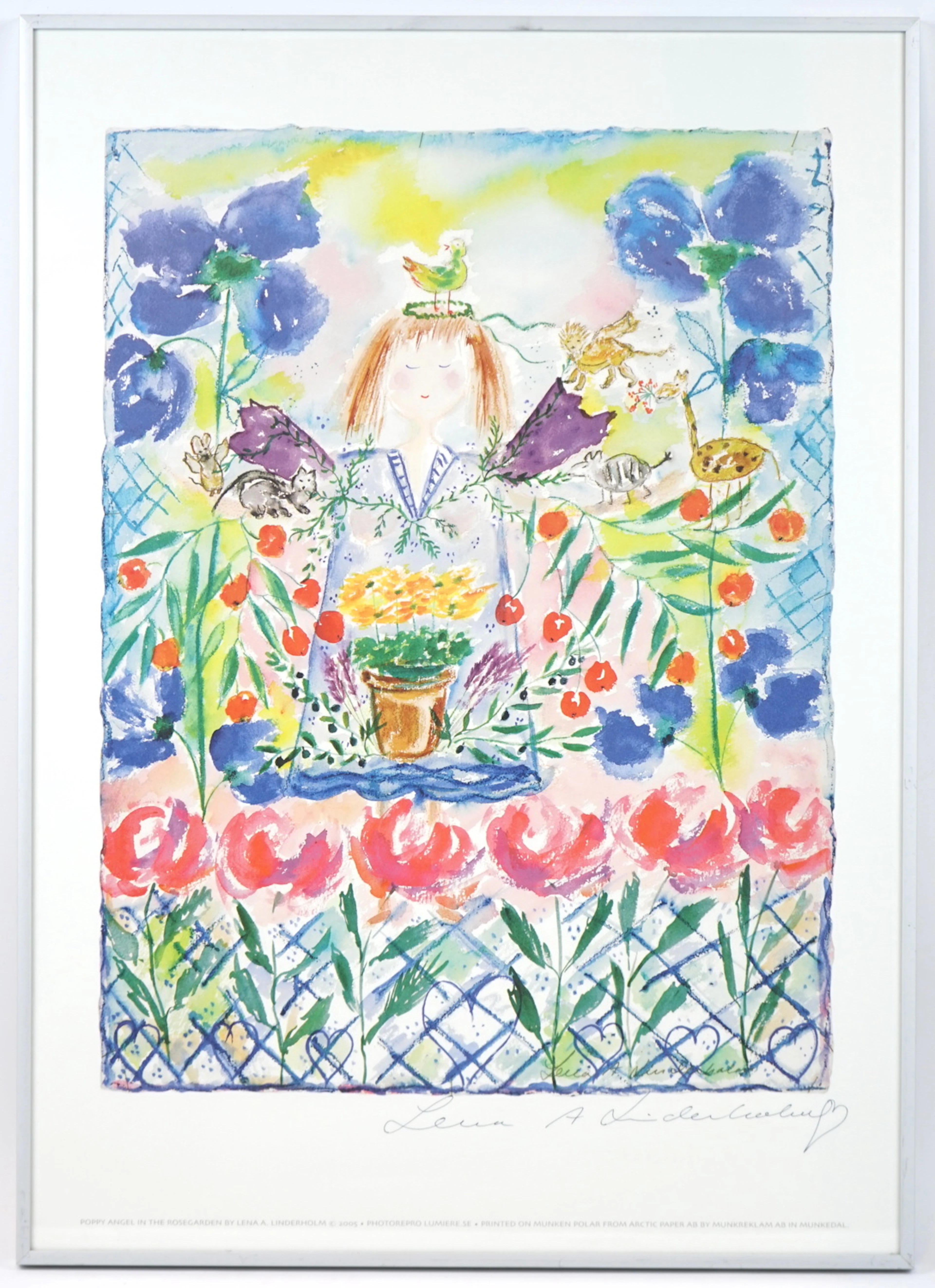 Lena A Linderholm, ''Poppy Angel in Rosegarden'', poster, signed.