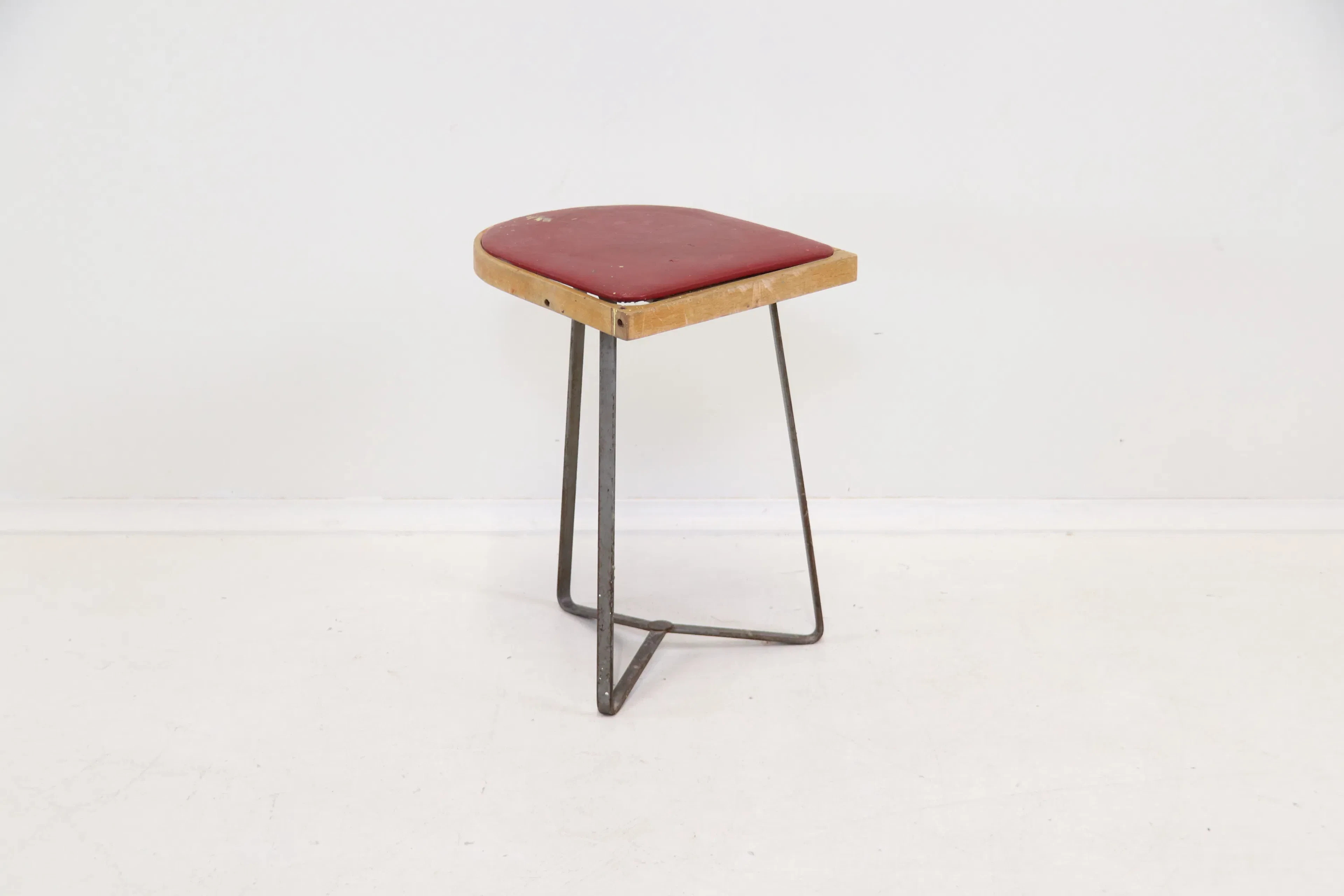 Stool, wood/metal/artificial leather, Grythyttans Stålmöbler.
