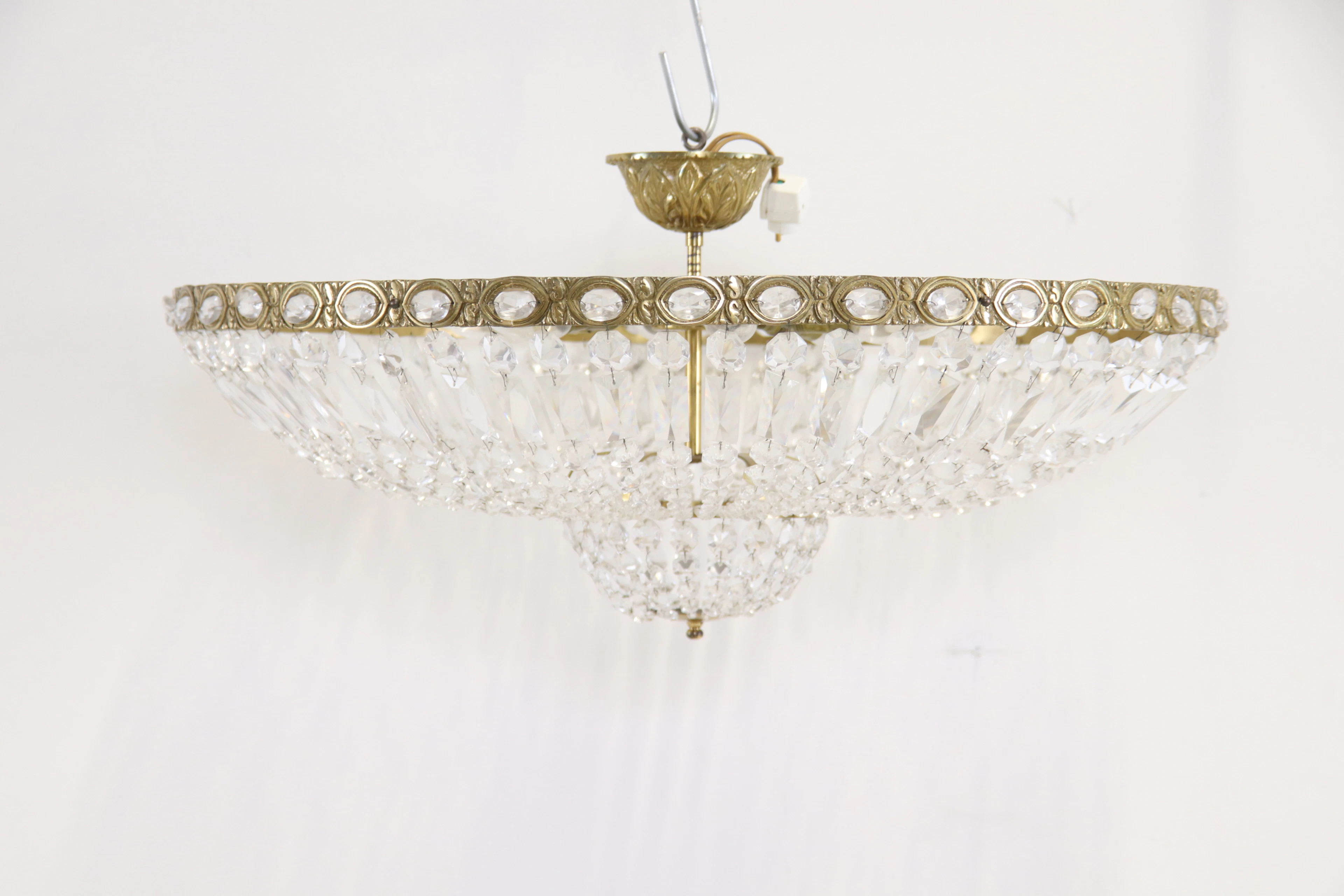 Lampadario, 6 punti luminosi, vetro/metallo.