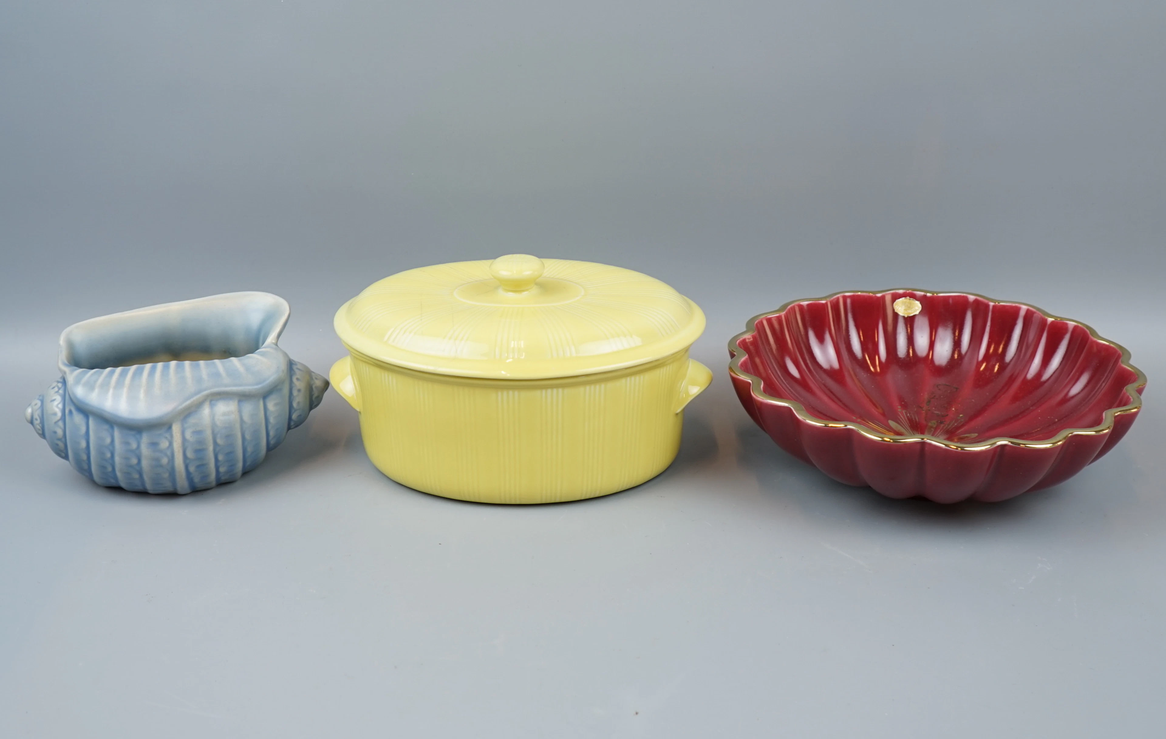 3-piece bowls and carottes, ceramics, including Arthur Percy, ''Red Ruby''