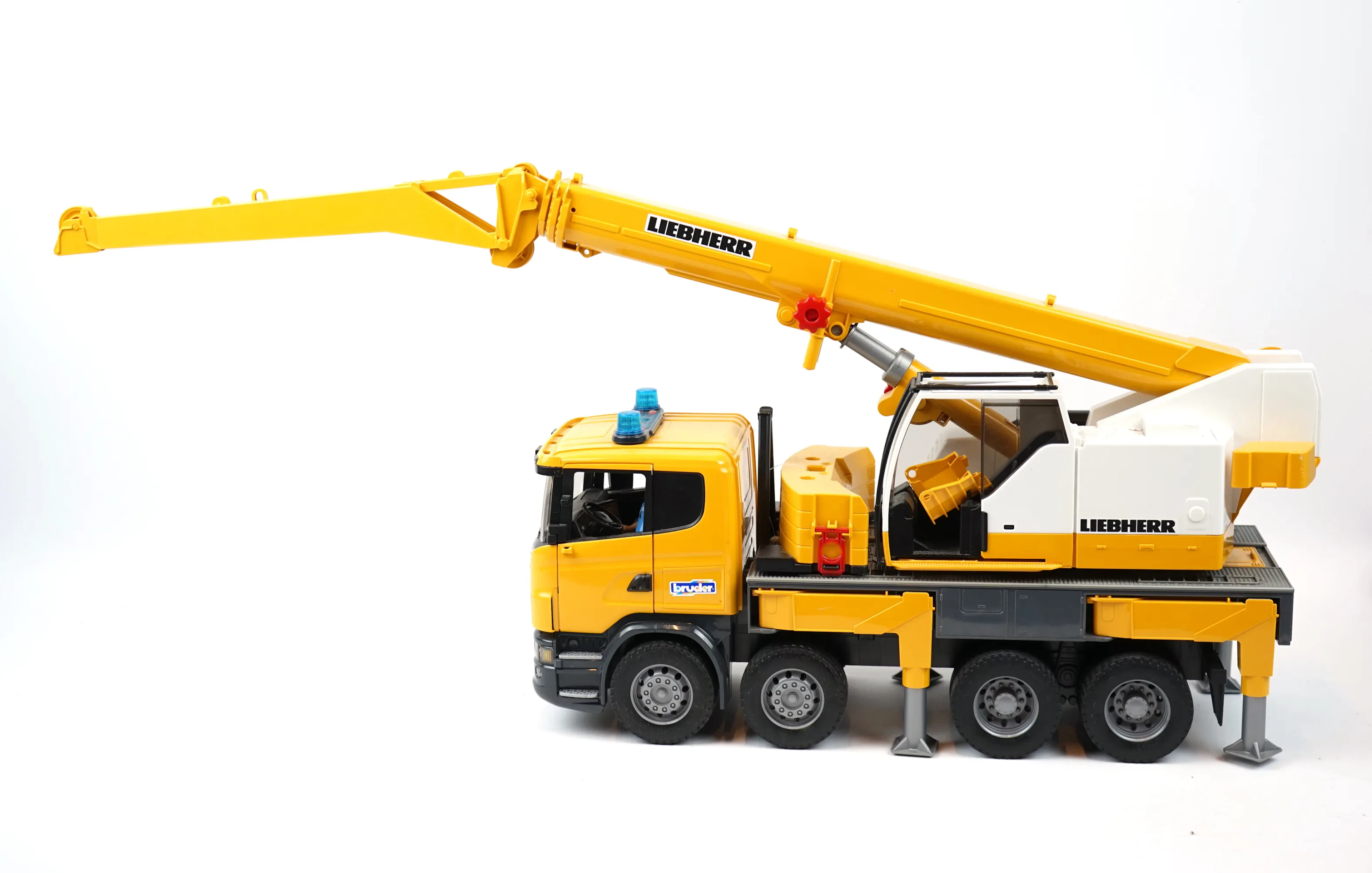 Vehículos de juguete, plástico, Scania Liebherr, Bruder, Alemania.