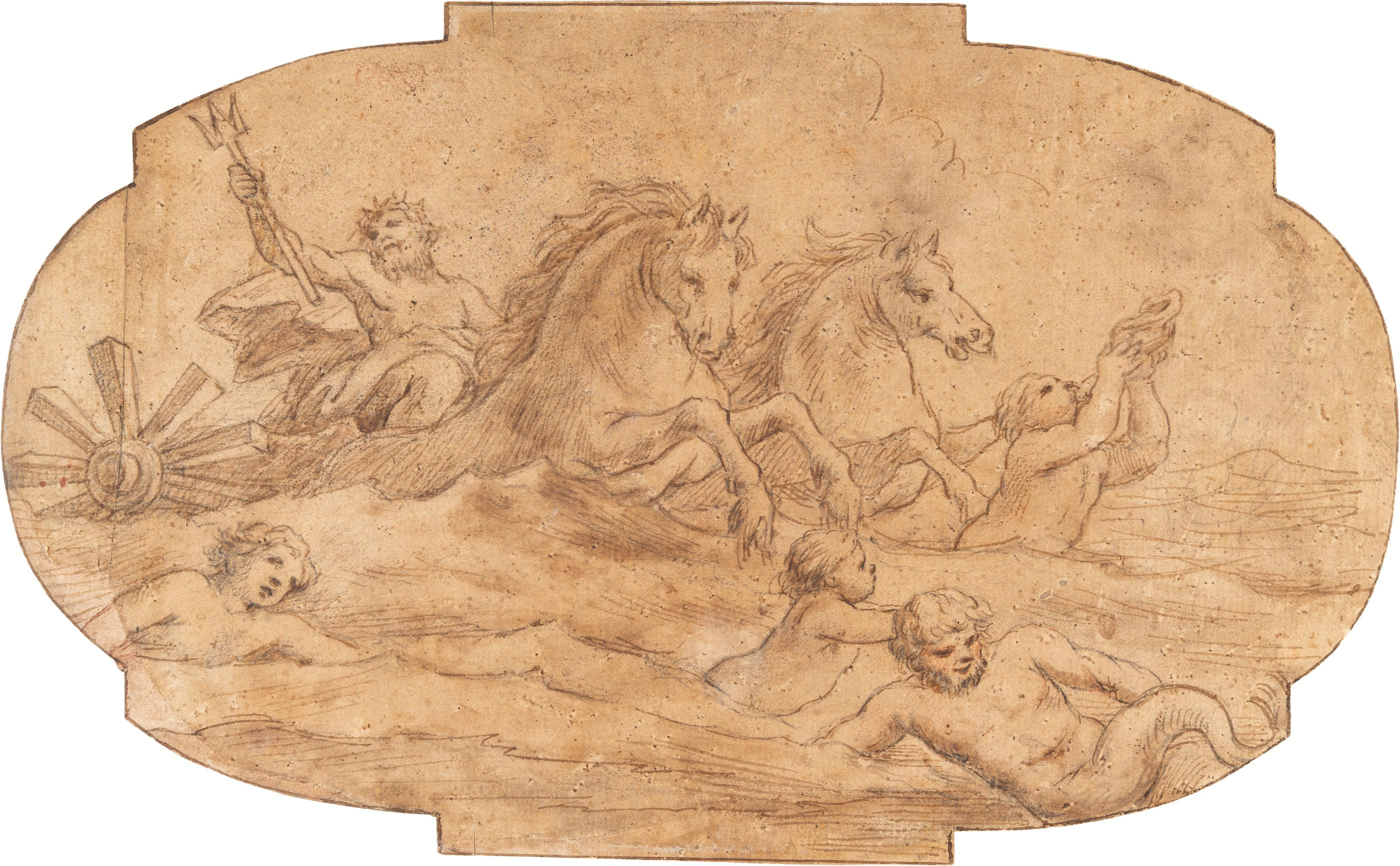 Neptune on his conch-shell chariot Italienisch
