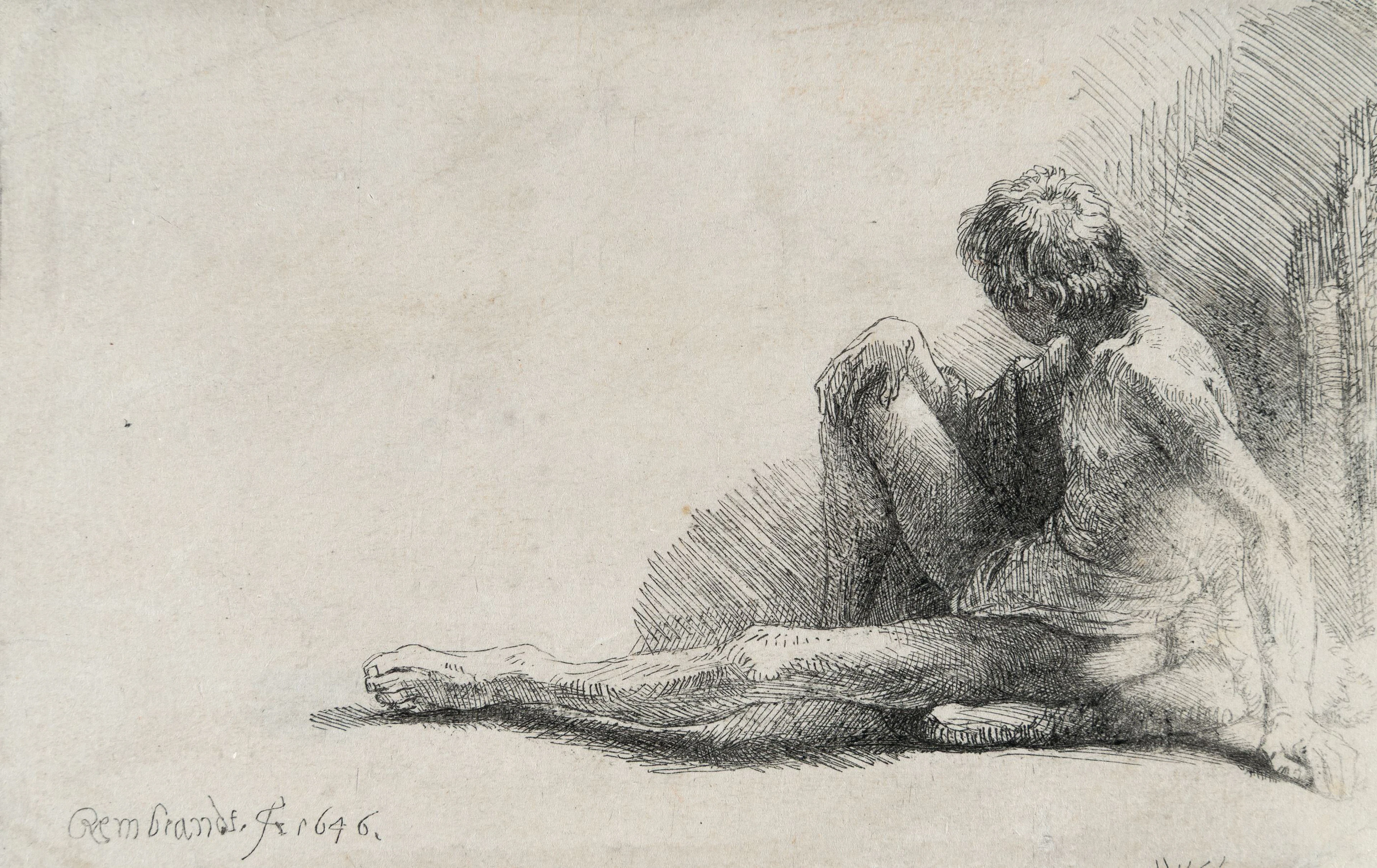 Nude Man Seated on the Ground with One Leg Extended Rembrandt Harmensz.