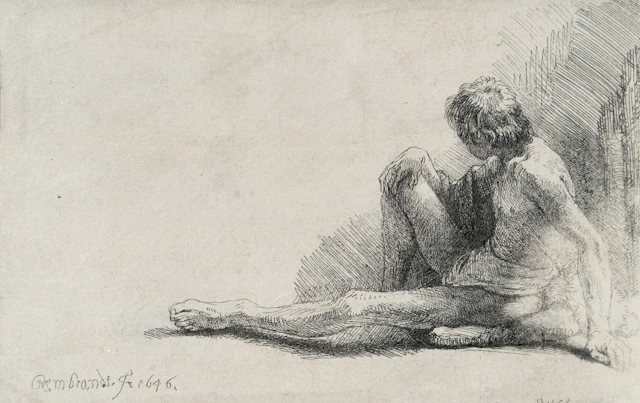 Nude Man Seated on the Ground with One Leg Extended Rembrandt Harmensz.
