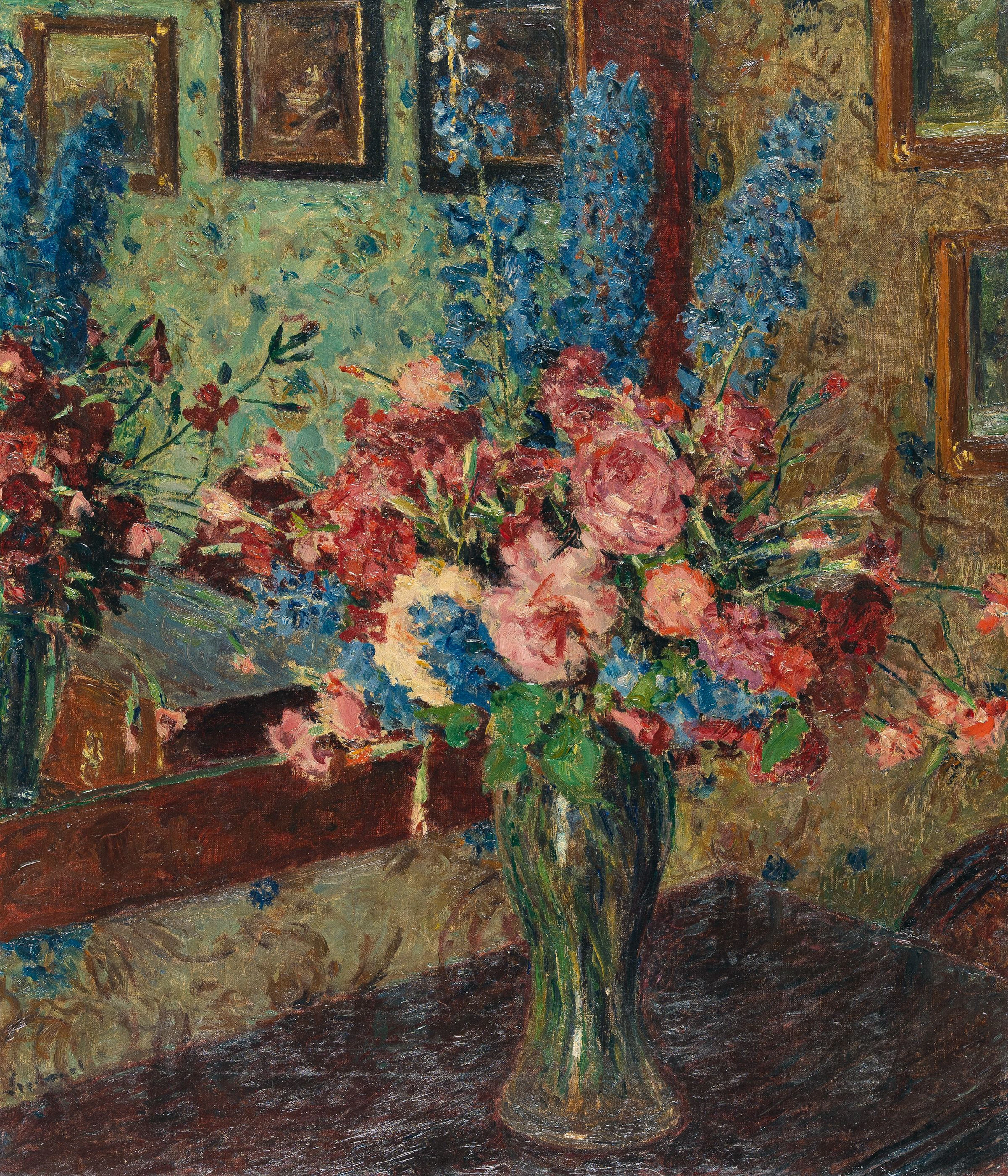 "Blumenstrauß vor Spiegel (Interieur Schloß Kirchberg)" Max Arthur Stremel