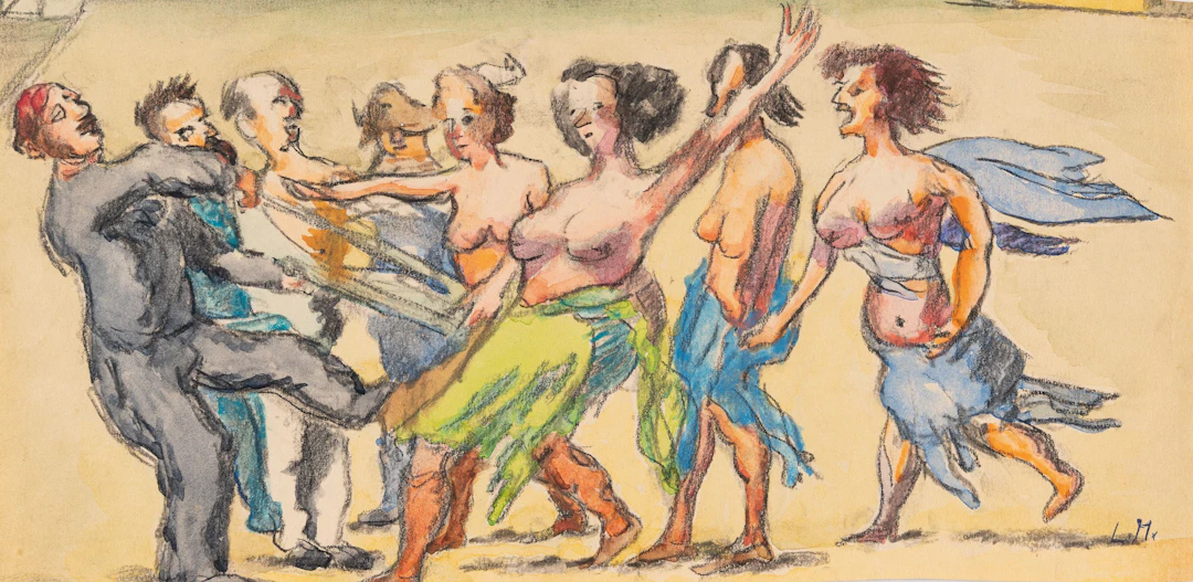 Szene mit halbbekleideten Frauen Ludwig Meidner