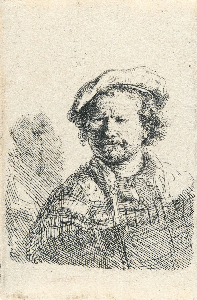 Self-Portrait in a Flat Cap and Embroidered Dress Rembrandt Harmensz. van Rijn
