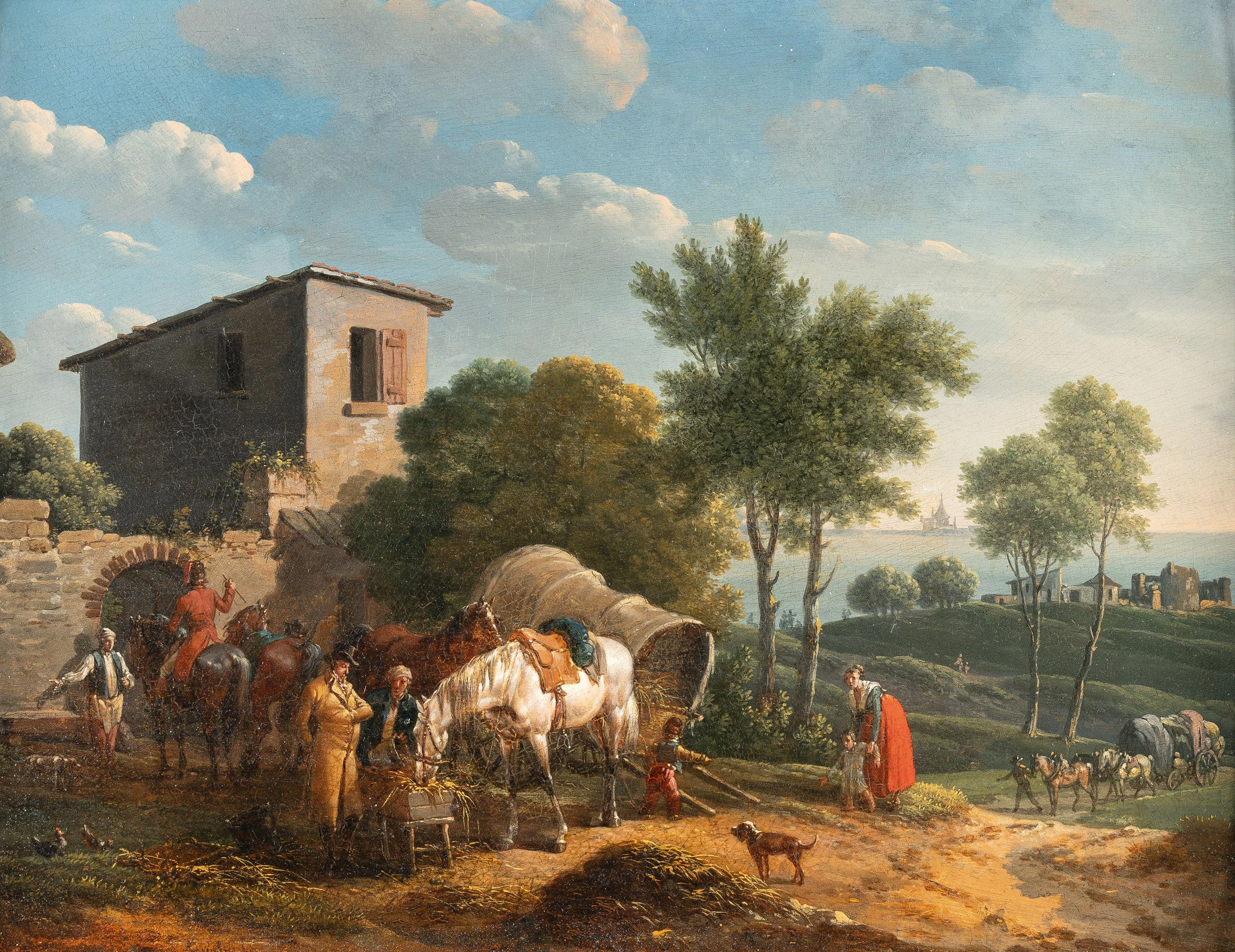 Group of Horsemen in a Landscape in Front of a Farmstead Jacques François