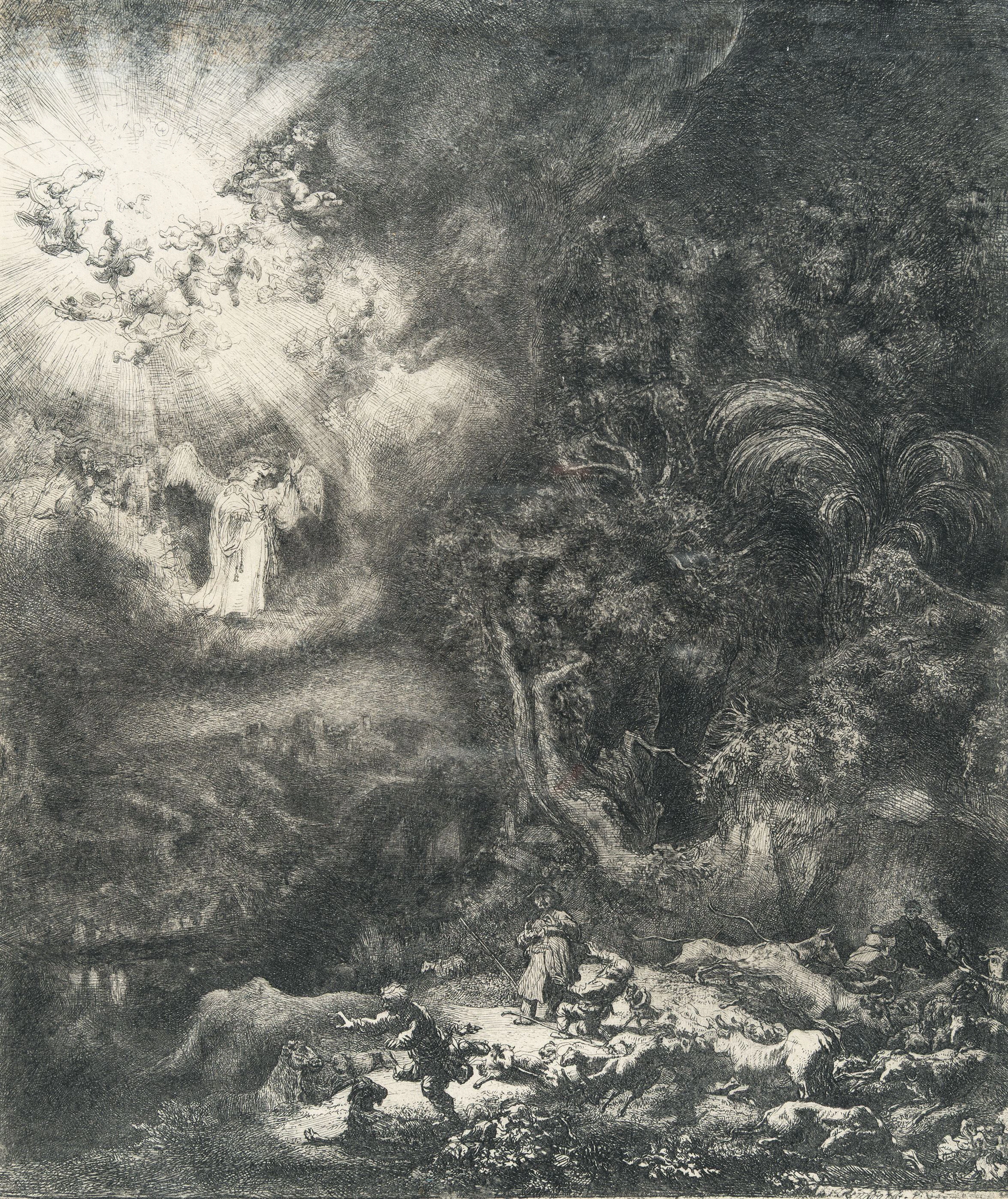 The Angel Appearing to the Shepherds Rembrandt Harmensz. van Rijn