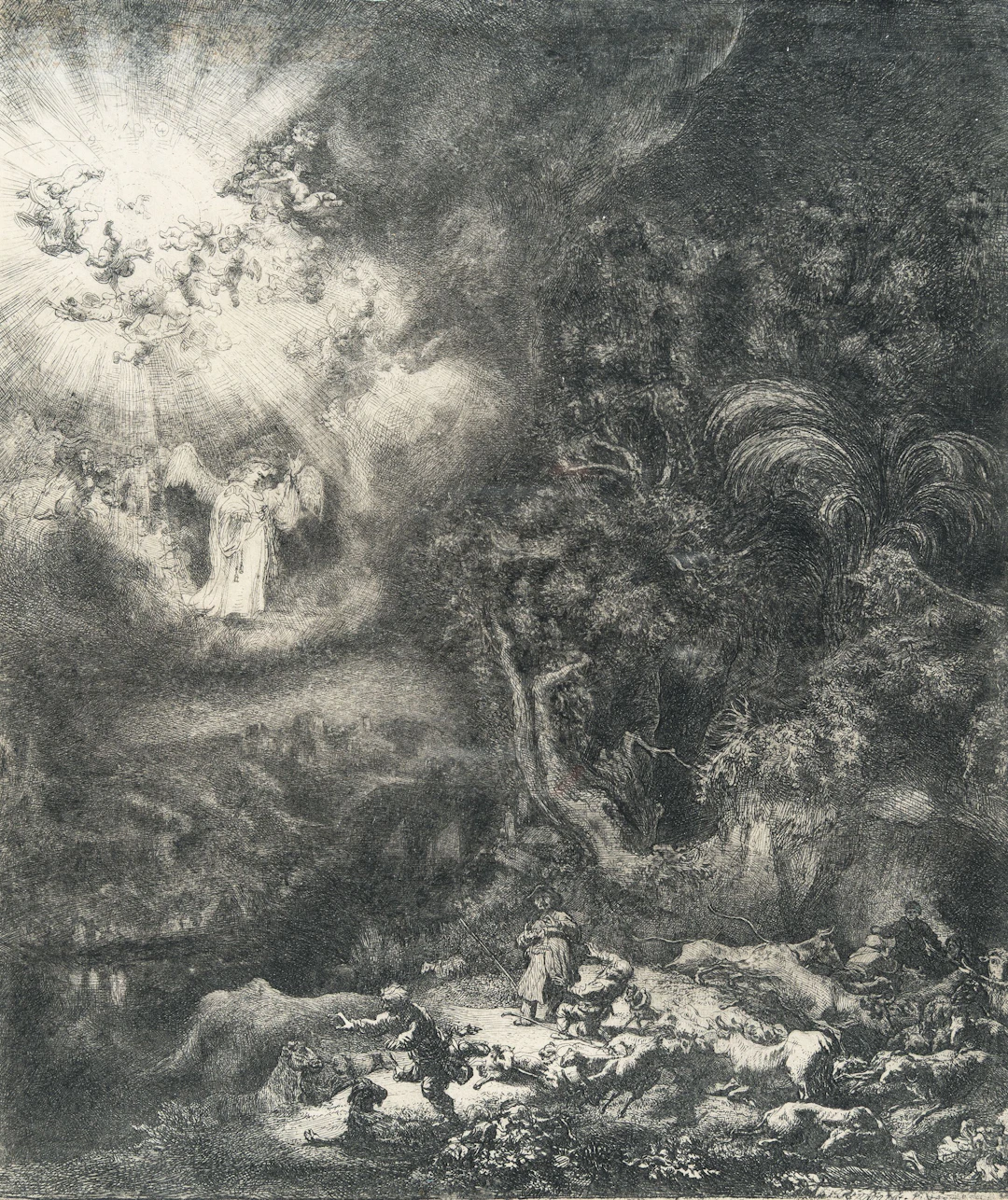 The Angel Appearing to the Shepherds Rembrandt Harmensz. van Rijn