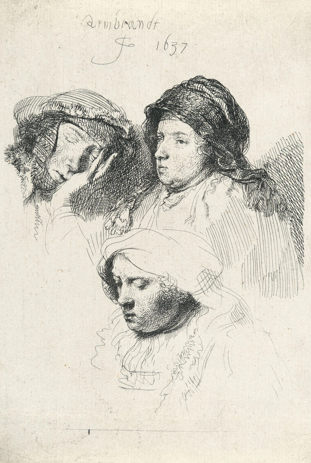 Three Heads of Women: One Asleep Rembrandt Harmensz. van Rijn