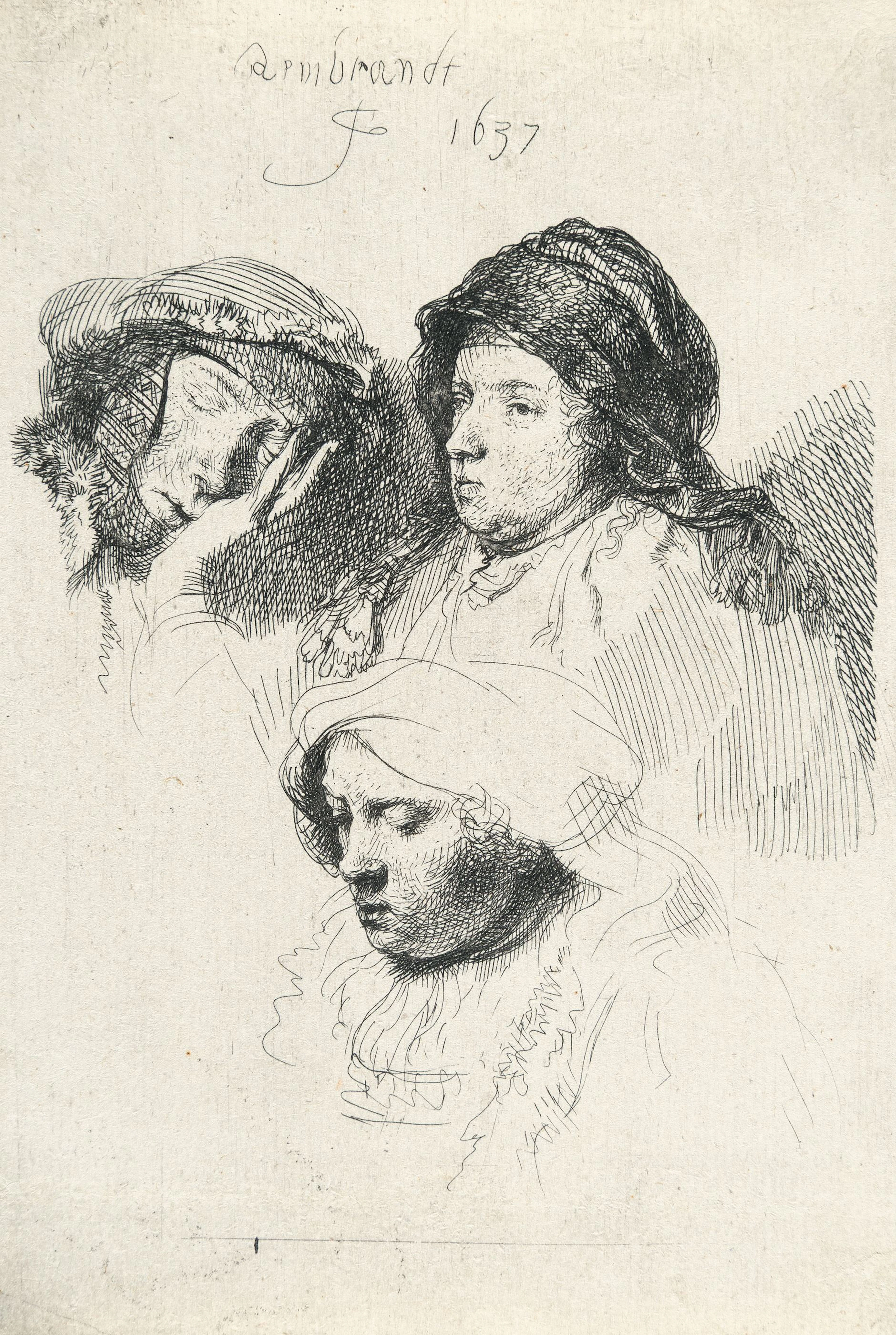 Three Heads of Women: One Asleep Rembrandt Harmensz. van Rijn