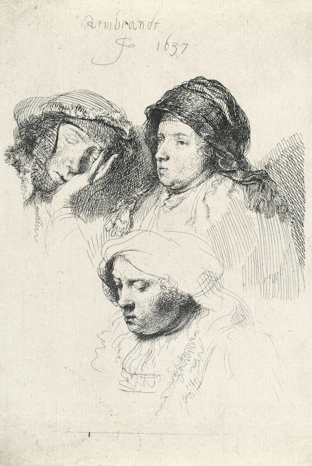 Three Heads of Women: One Asleep Rembrandt Harmensz. van Rijn