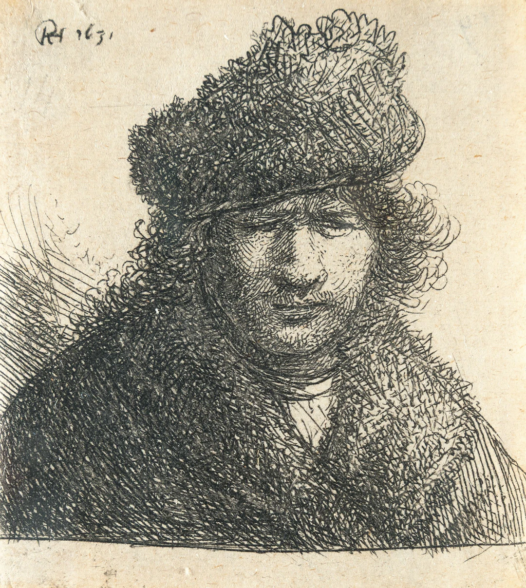 Self-Portrait in a Slant Fur Cap: Bust Rembrandt Harmensz. van Rijn