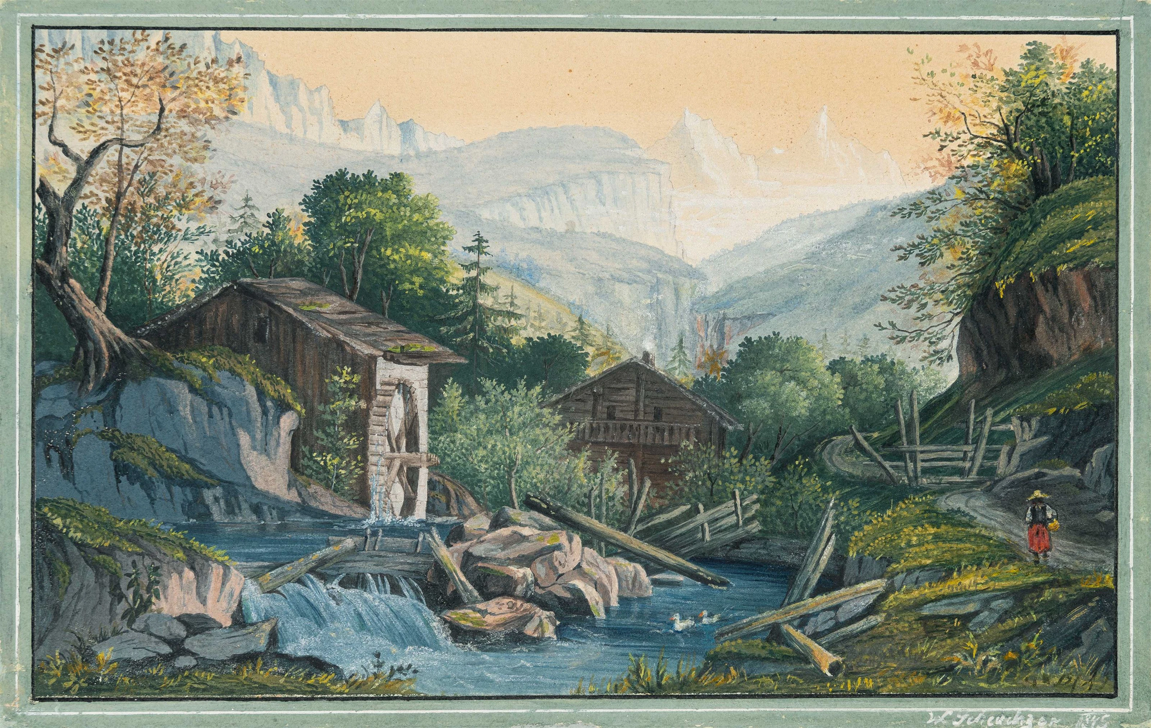Watermill in a Mountain Landscape Wilhelm Scheuchzer
