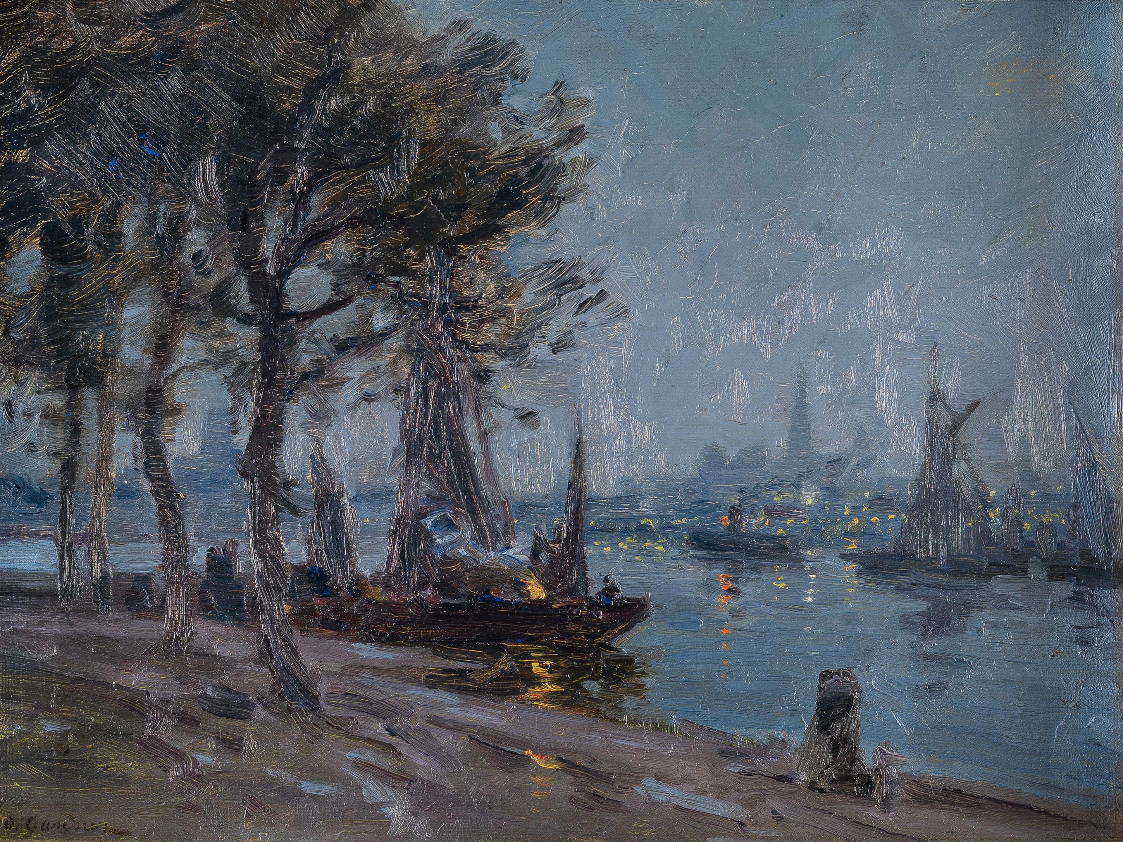 Themseufer bei Chelsea mit Segelschiffen am Abend Sidney Valentine Gardner