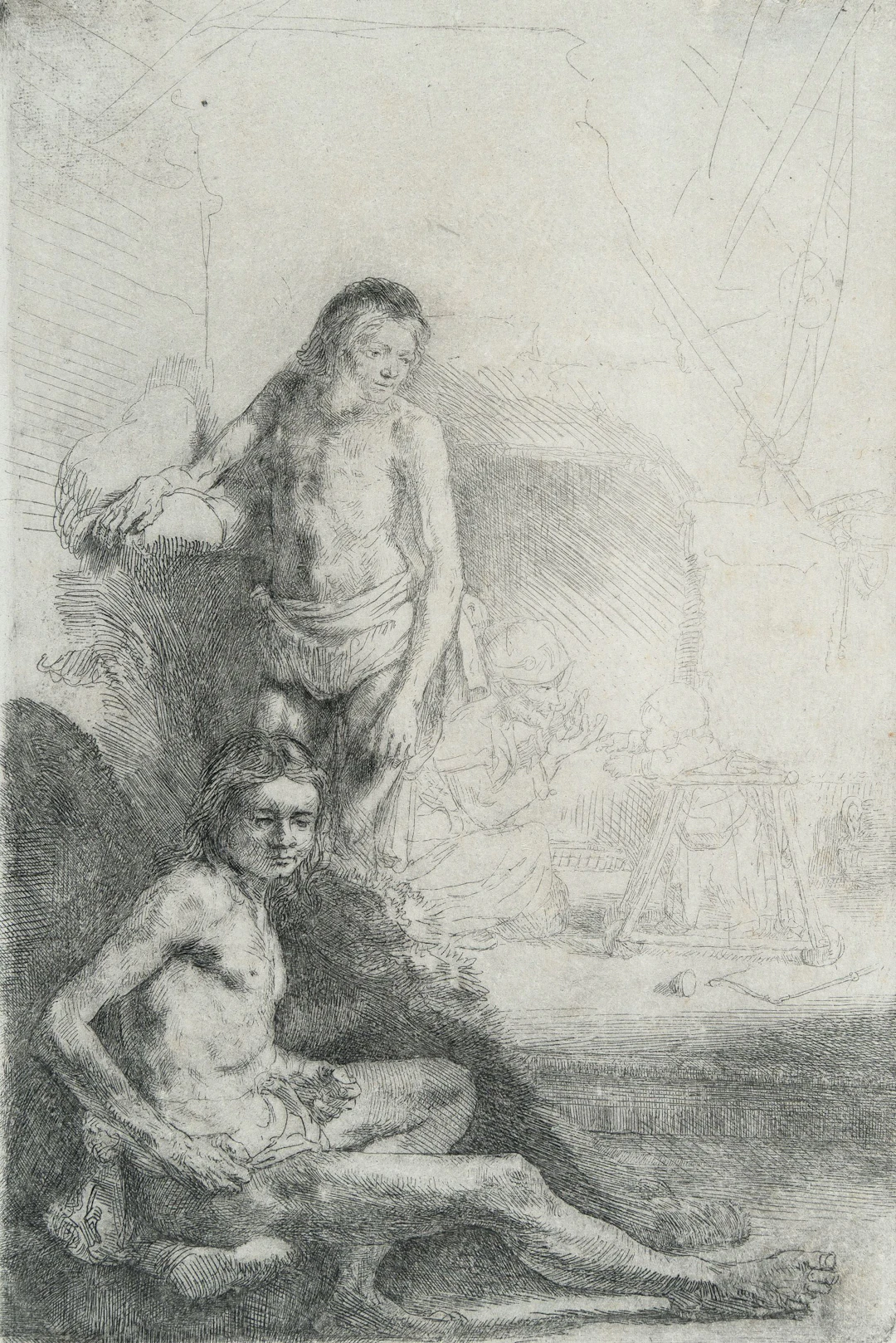 Male Nude Seated and Standing Rembrandt Harmensz. van Rijn