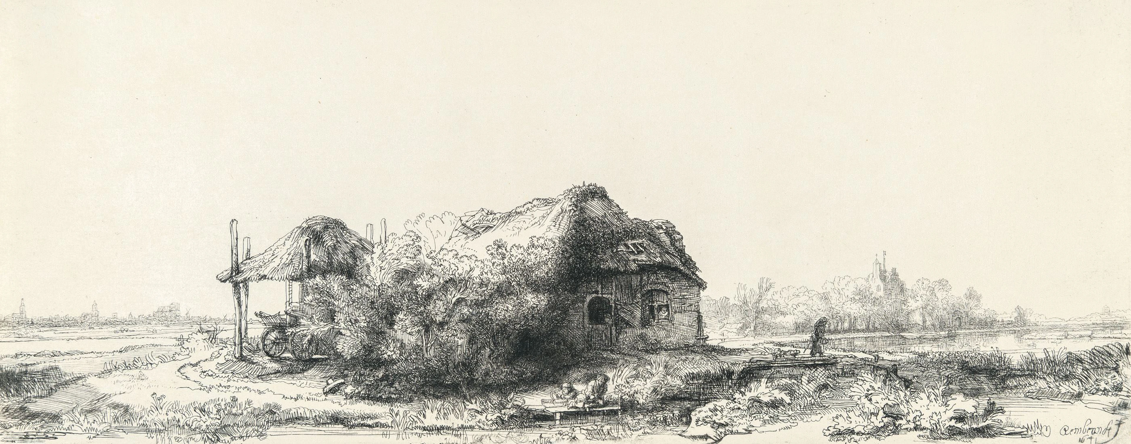 Landscape with Cottages and a Hay Barn: Oblong Rembrandt Harmensz. van Rijn