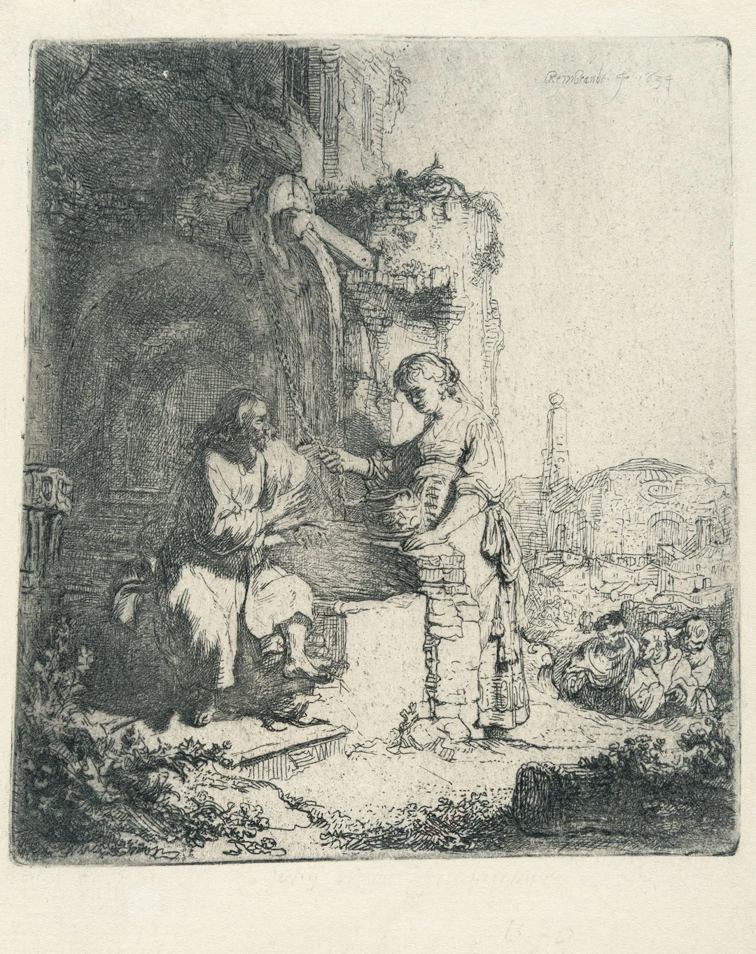 Christ and the Woman of Samaria among Ruins Rembrandt Harmensz. van Rijn