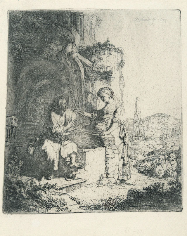 Christ and the Woman of Samaria among Ruins Rembrandt Harmensz. van Rijn
