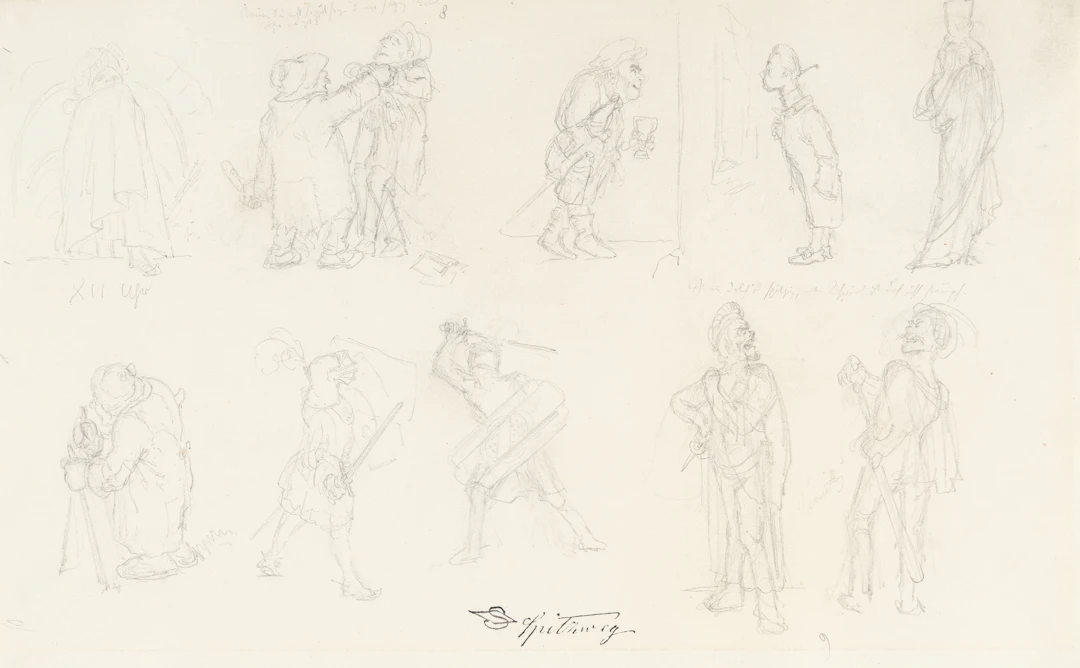 Study sheet with various types of figures Carl Spitzweg