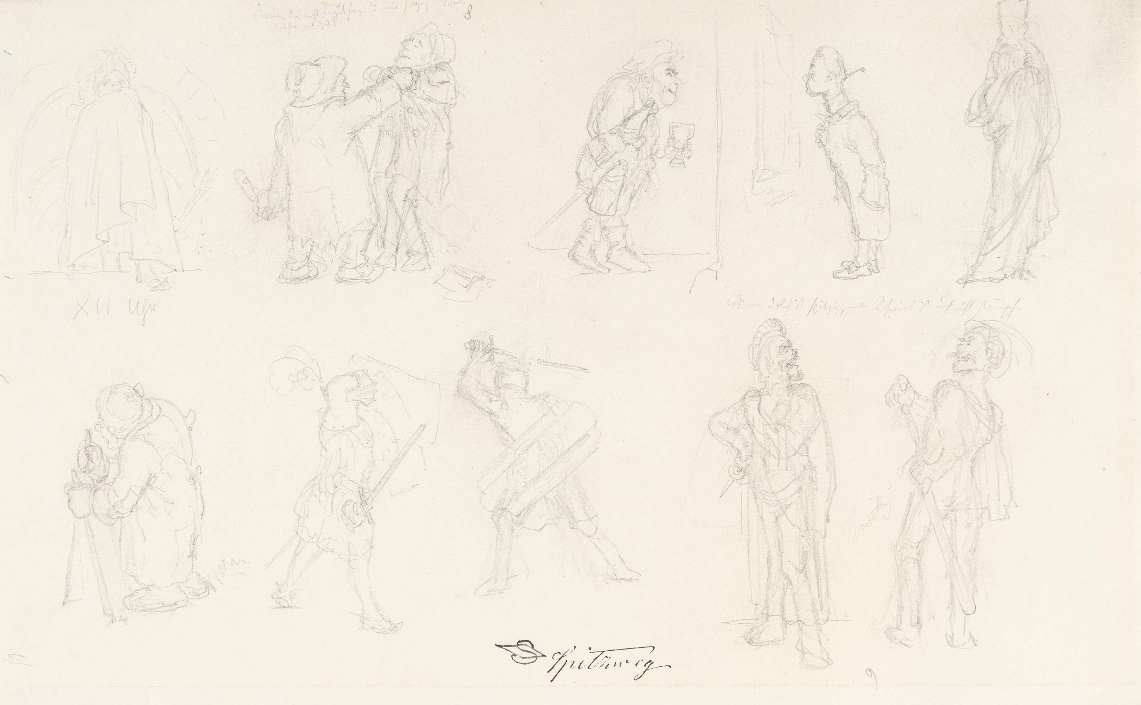 Study sheet with various types of figures Carl Spitzweg