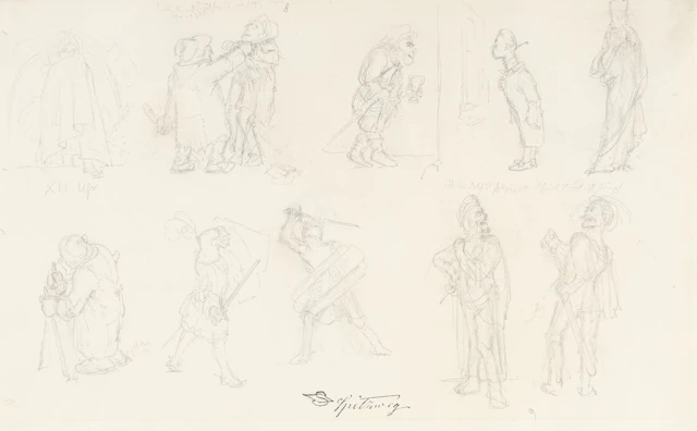 Study sheet with various types of figures Carl Spitzweg