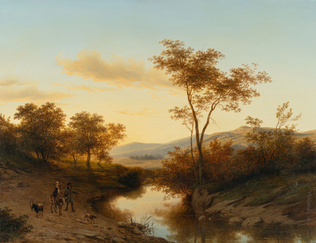Evening Landscape by a Stream Cornelis Lieste