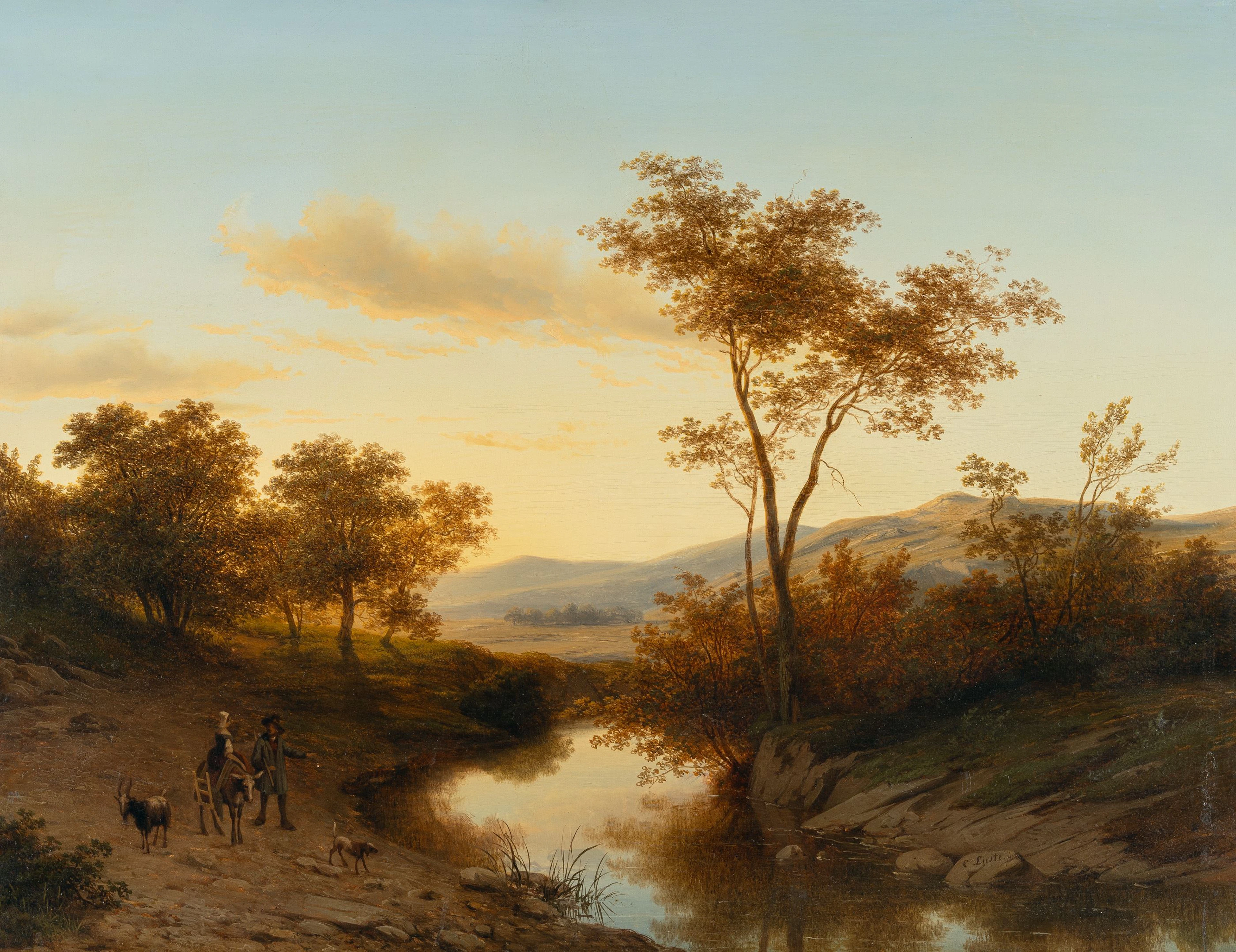 Evening Landscape by a Stream Cornelis Lieste