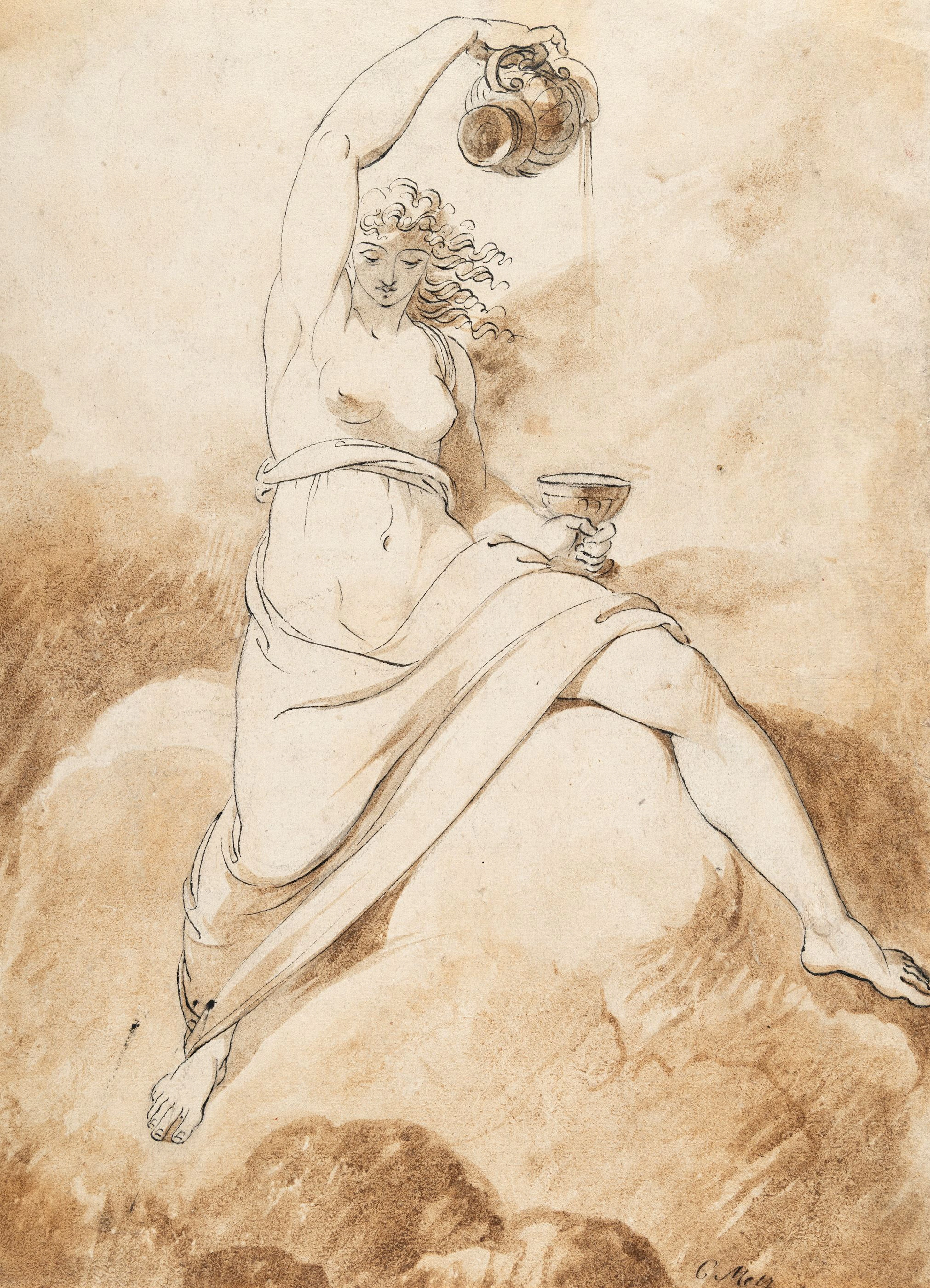Hebe, seated on a cloud and pouring wine Conrad Martin Metz
