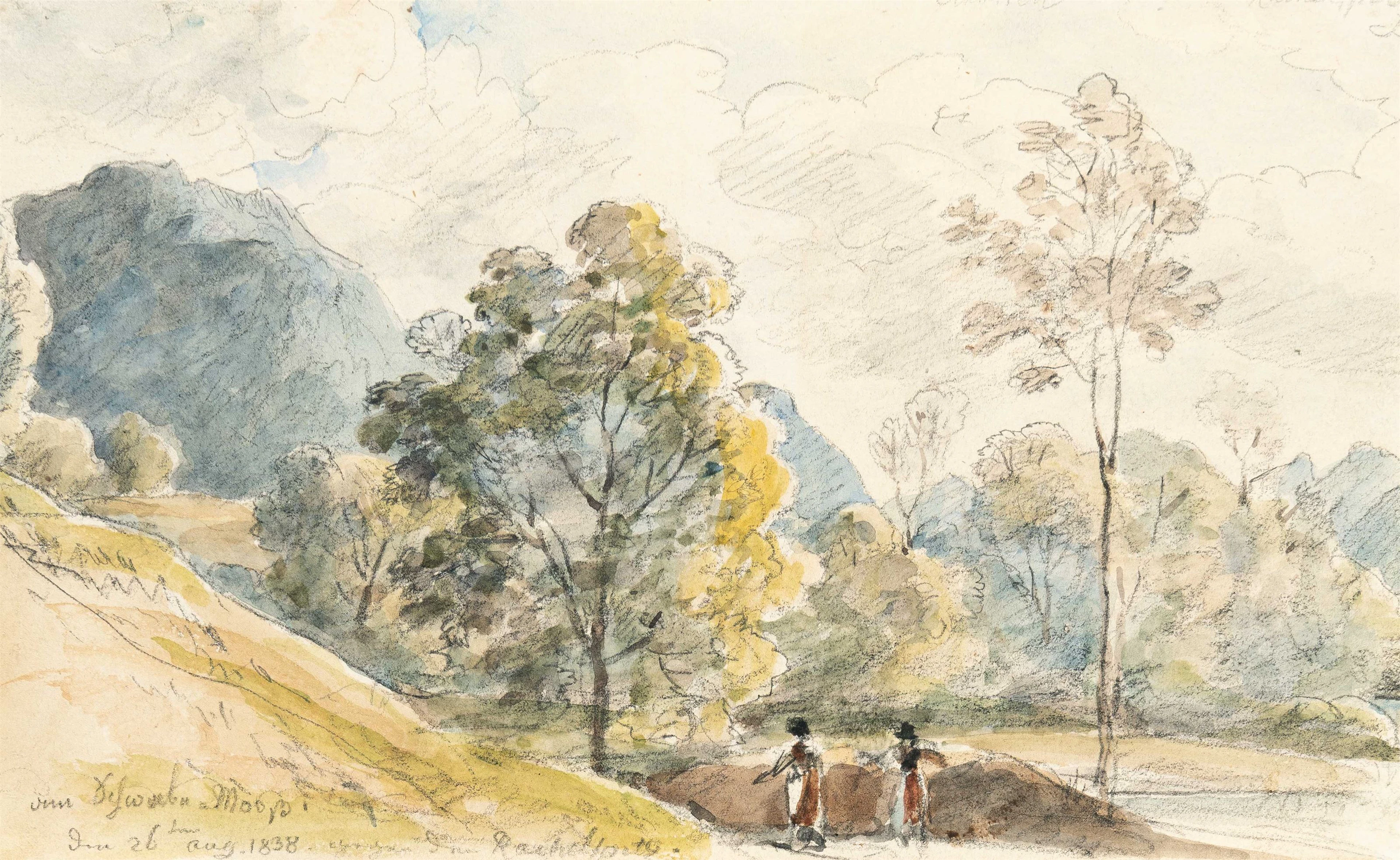 2 sheets: Family on a path near Ruhpolding – view of the Scharten