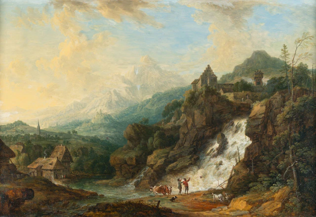 Idealised landscape with a waterfall Christian Georg Schütz d. Ä.