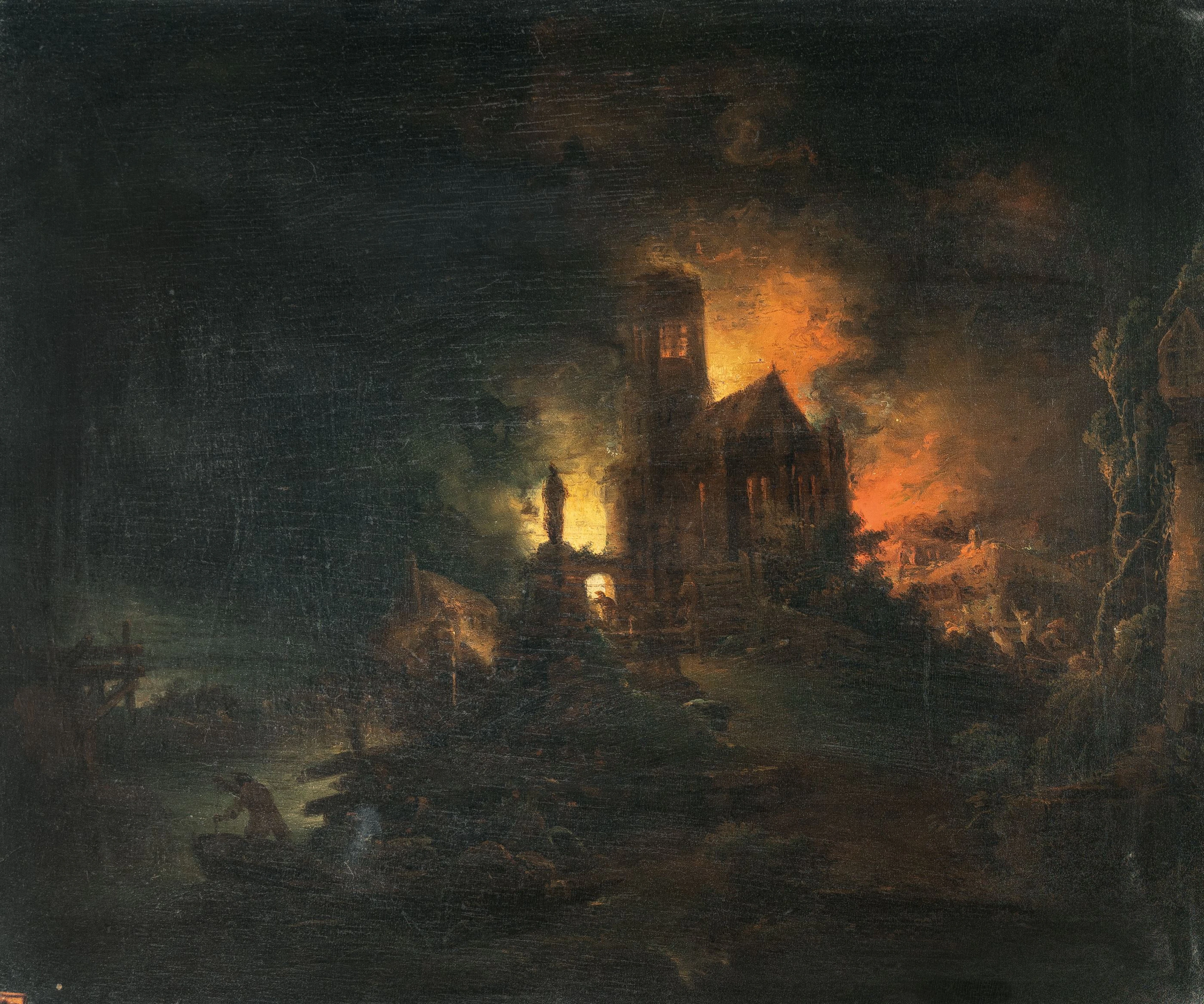 Fire with a burning church Johann Georg Trautmann