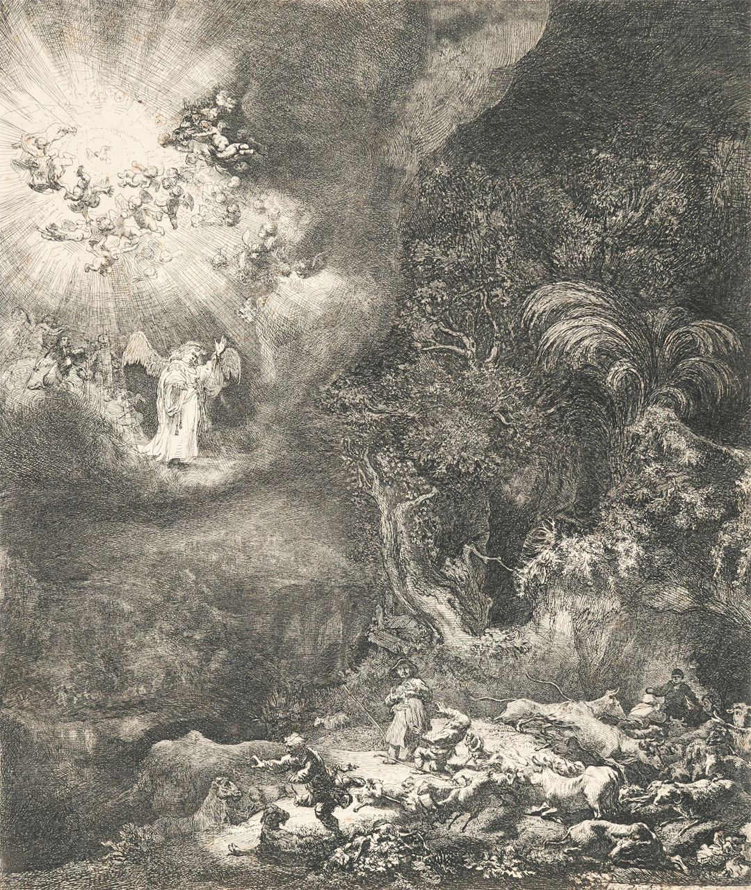 The Angel Appearing to the Shepherds Rembrandt Harmensz. van Rijn
