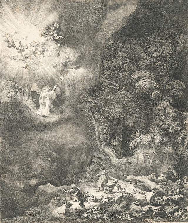 The Angel Appearing to the Shepherds Rembrandt Harmensz. van Rijn