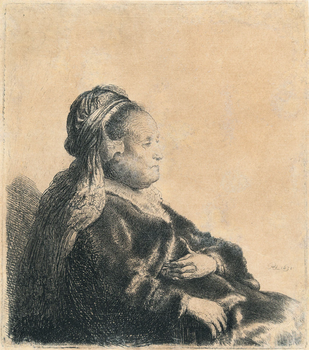 The Artist's Mother Seated, in an Oriental Headdress: Half length