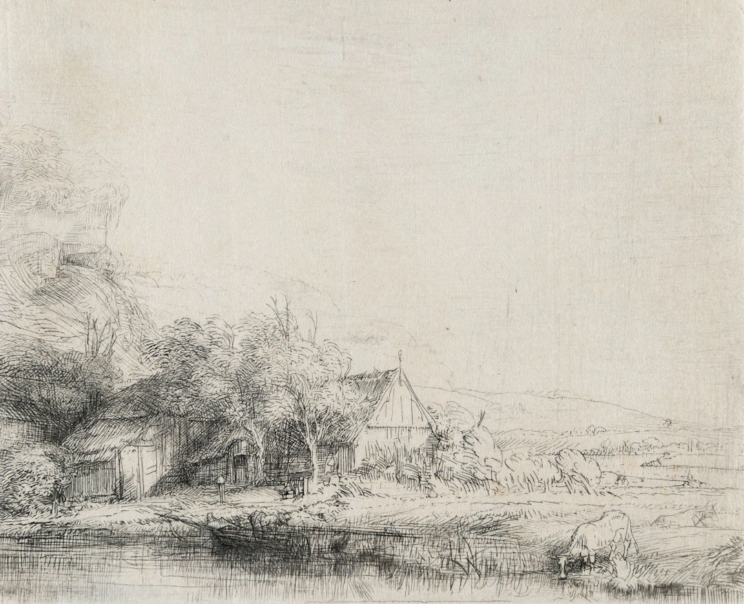 Landscape with a Cow Drinking Rembrandt Harmensz. van Rijn