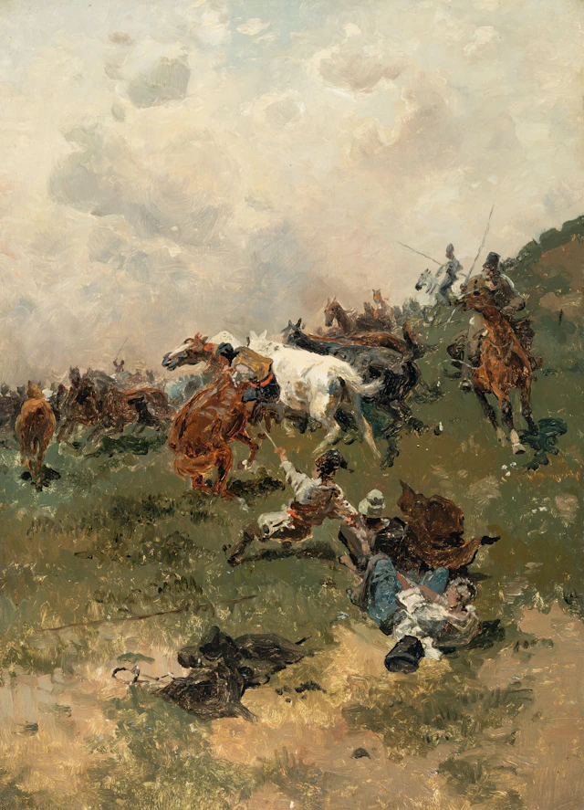 Horse-catching in the Puszta (Catching a horse with a lasso) Józef von Brandt