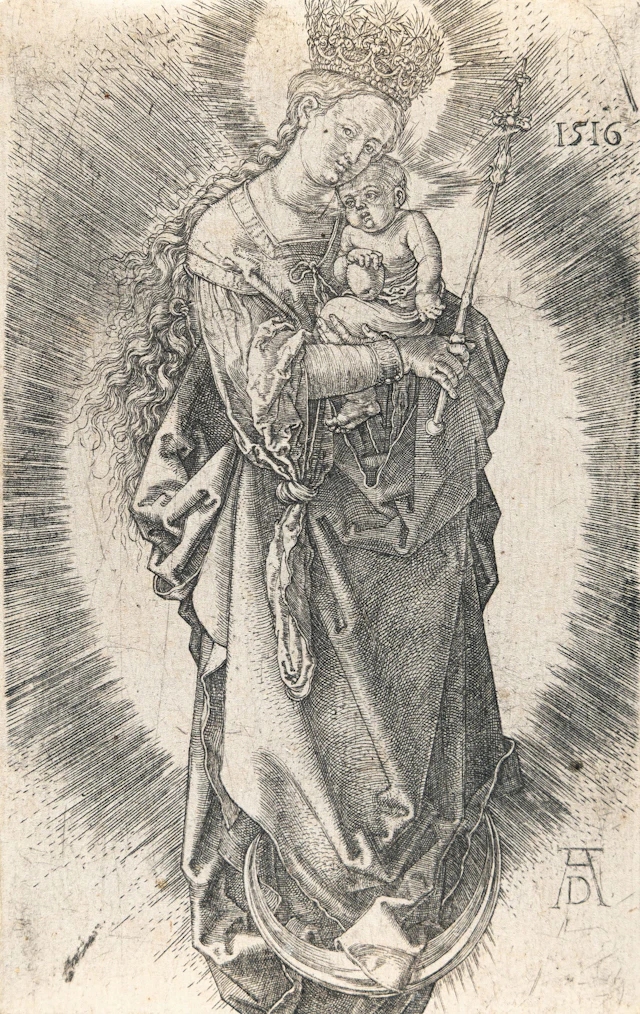 The Virgin on the Crescent with a Scepter and a Starry Crown Albrecht Dürer