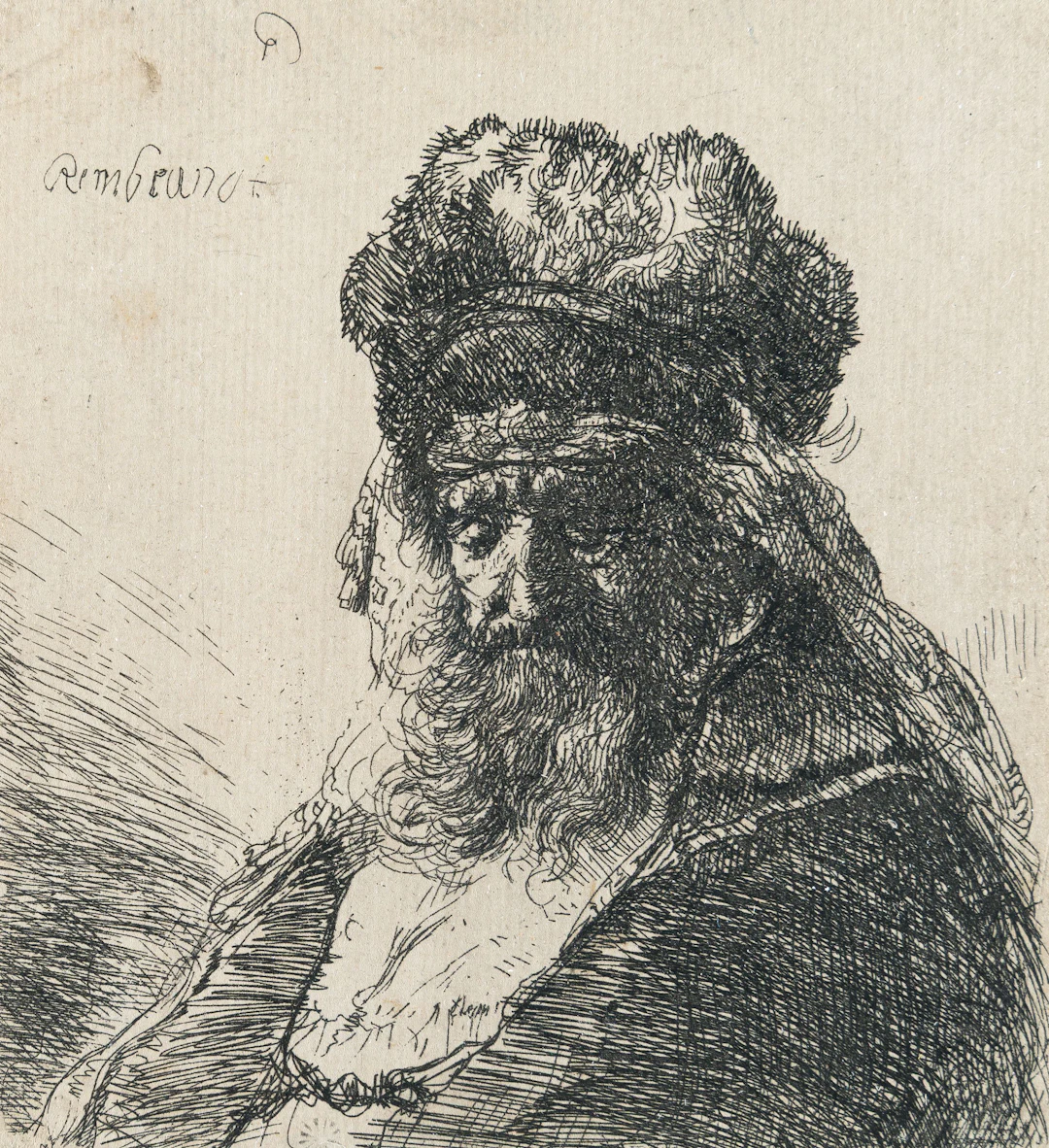 Bearded Old Man in a High Fur Cap, with Eyes Closed Rembrandt Harmensz.