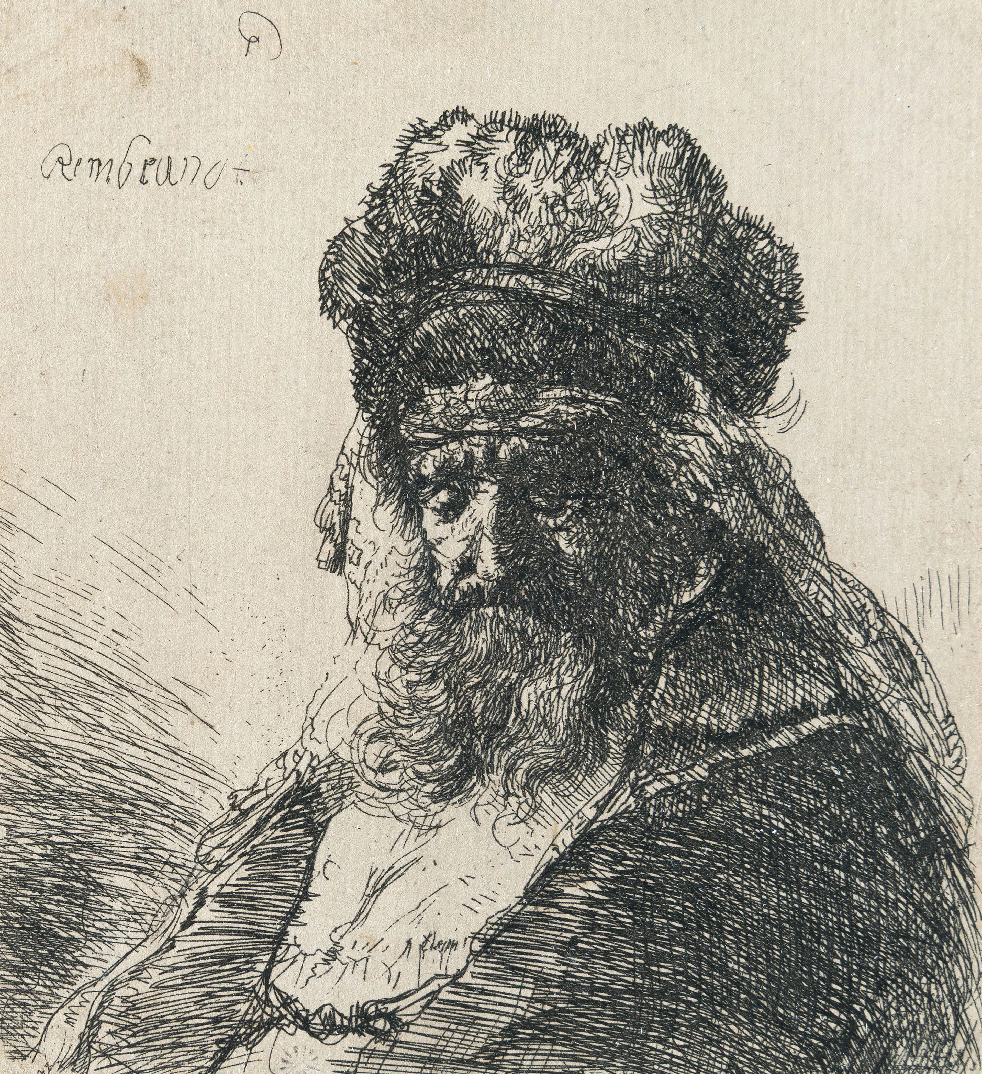Bearded Old Man in a High Fur Cap, with Eyes Closed Rembrandt Harmensz.