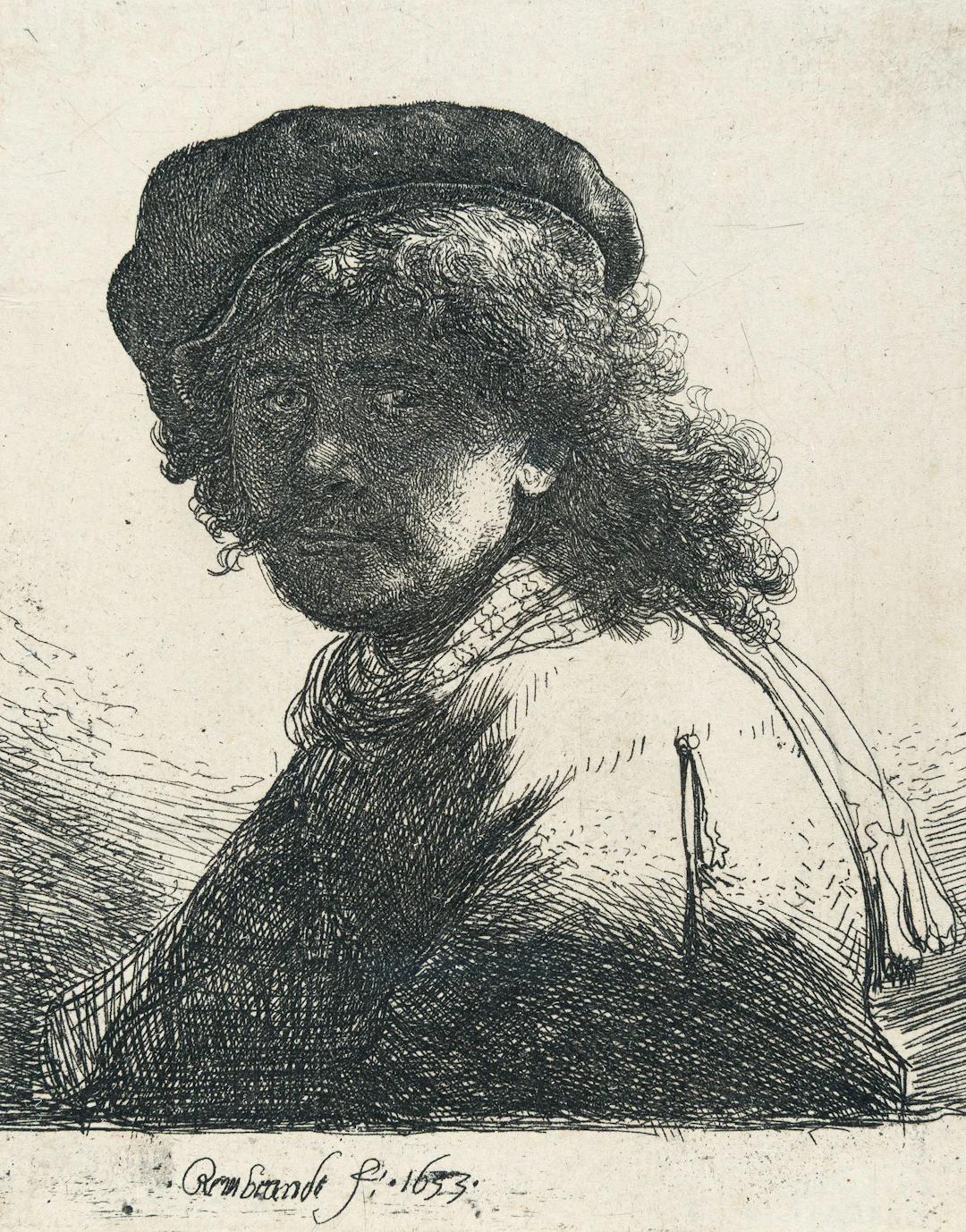 Self-Portrait in a Cap and Scarf with the Face Dark: Bust Rembrandt