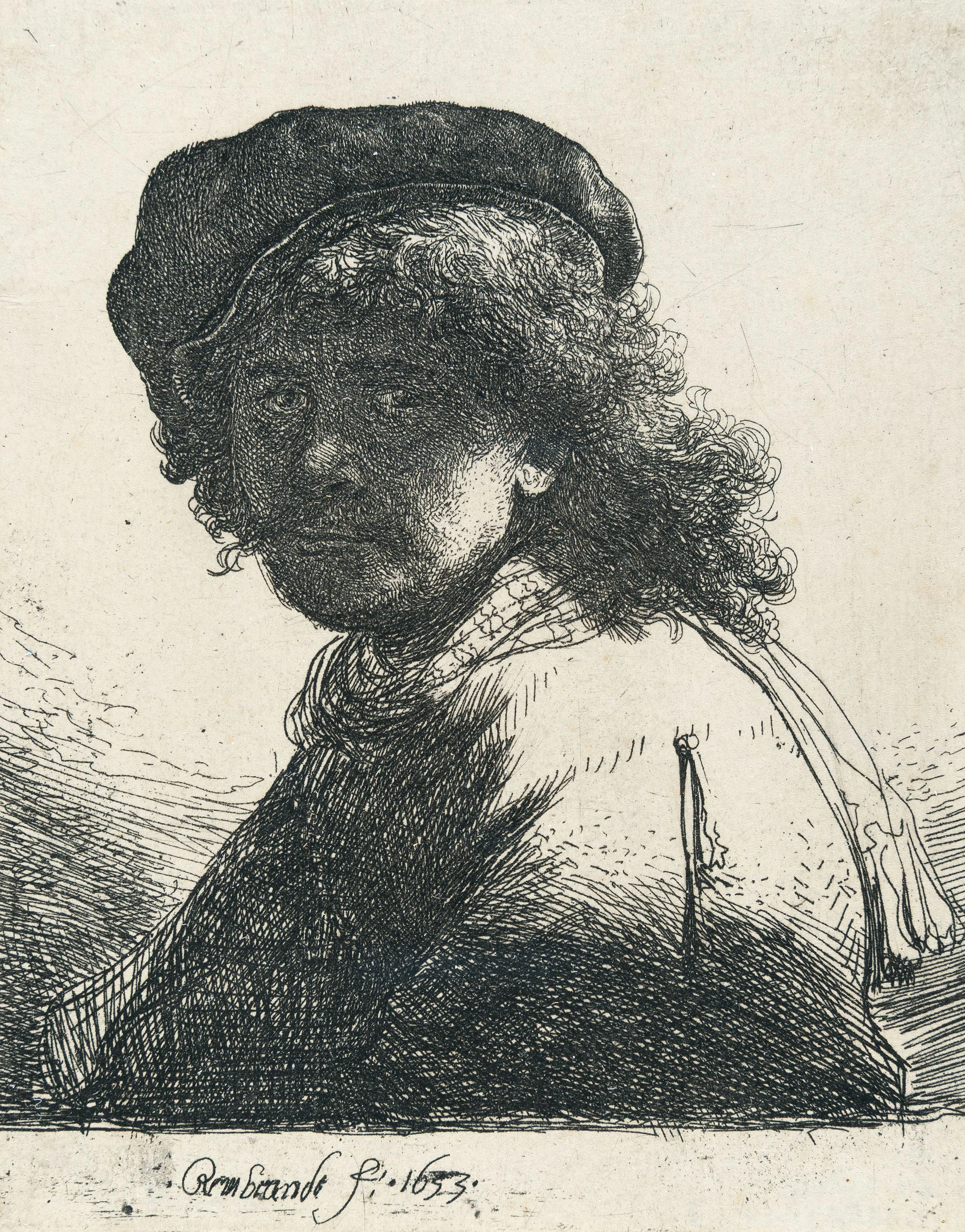 Self-Portrait in a Cap and Scarf with the Face Dark: Bust Rembrandt