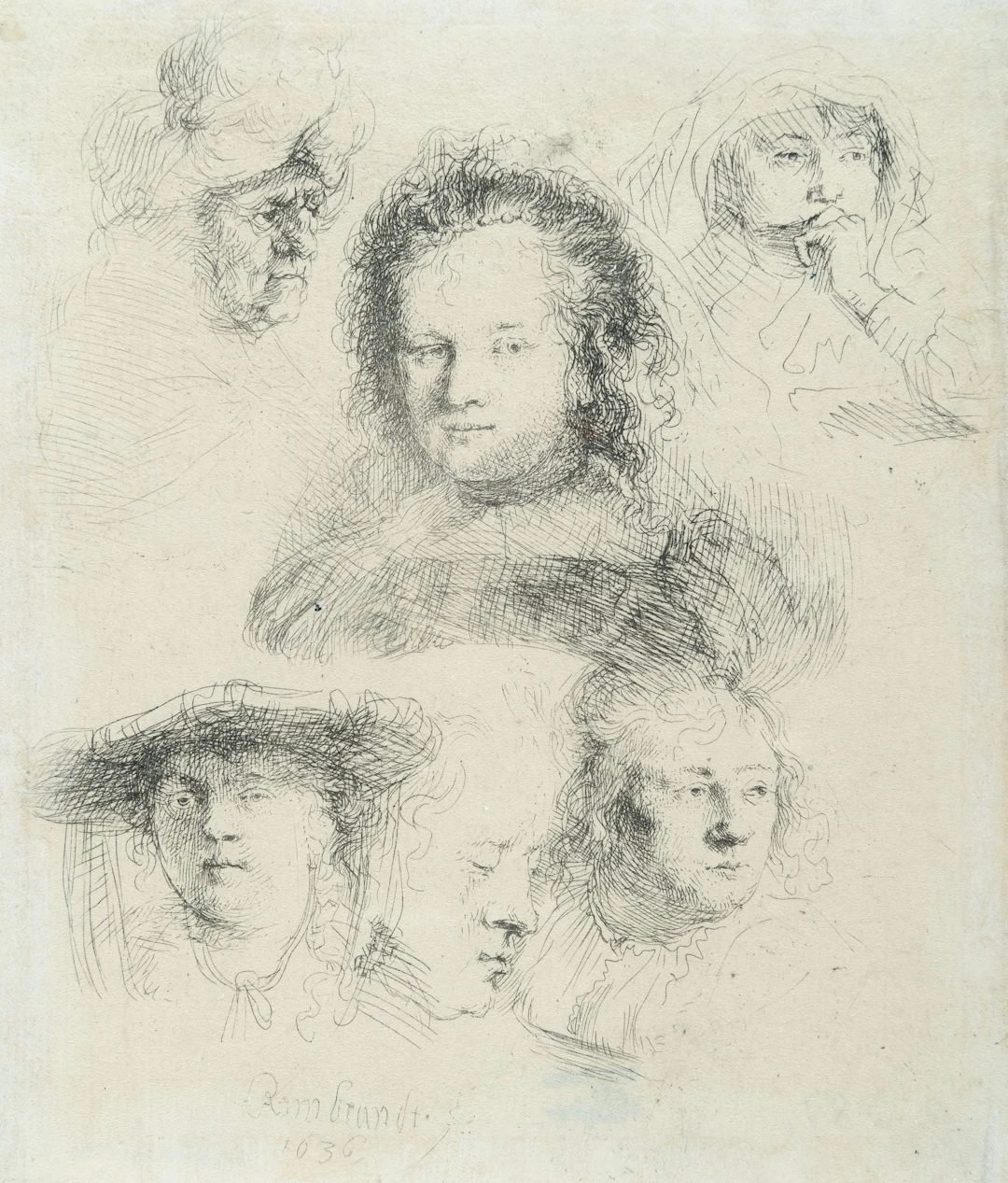 Studies of the Head of Saskia and Others Rembrandt Harmensz. van Rijn