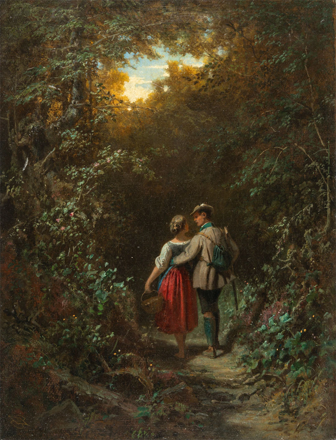Hunter with a Girl in Traditional Dress Carl Spitzweg
